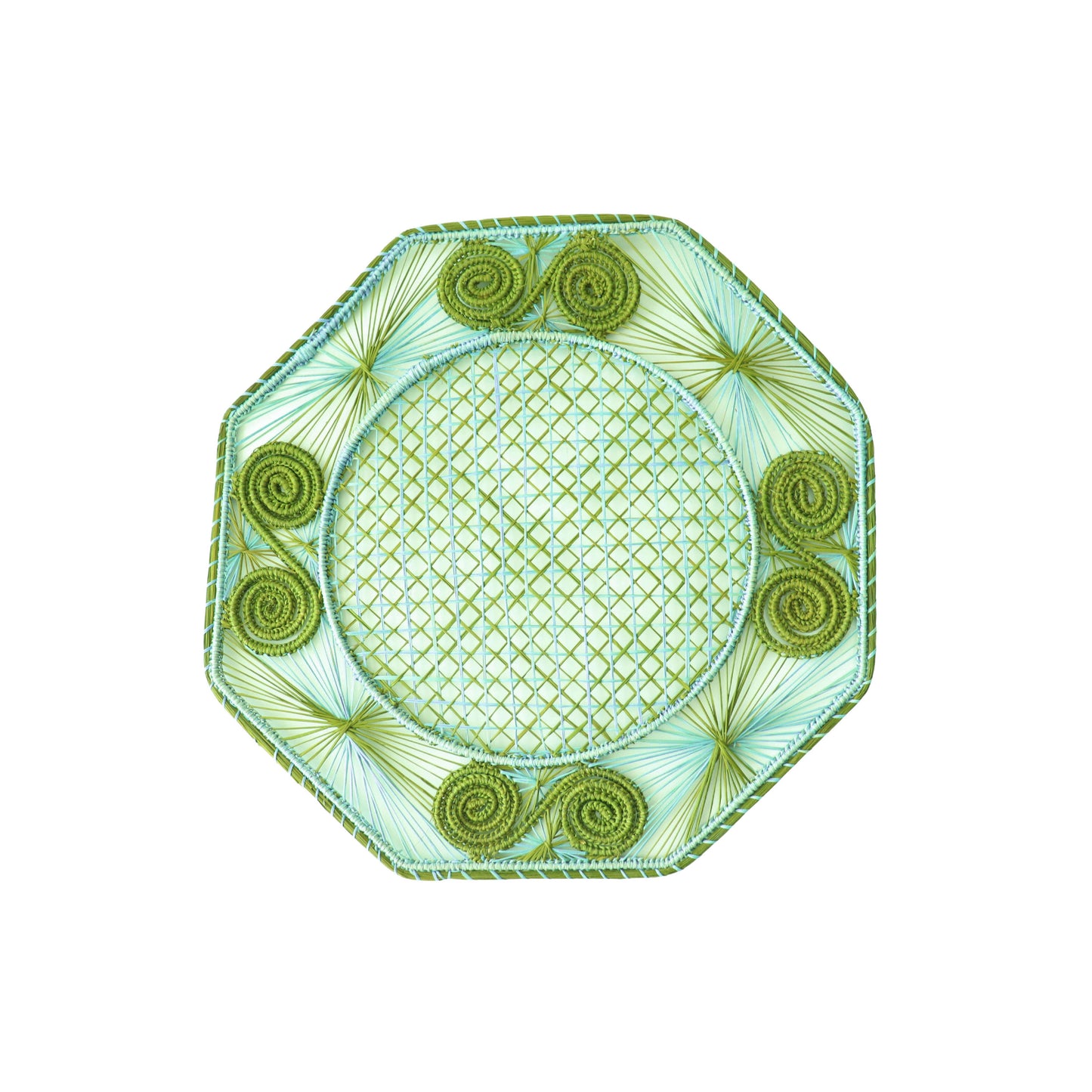 Octagonal Caracoli Placemats-Colored: Olive/Soft Blue