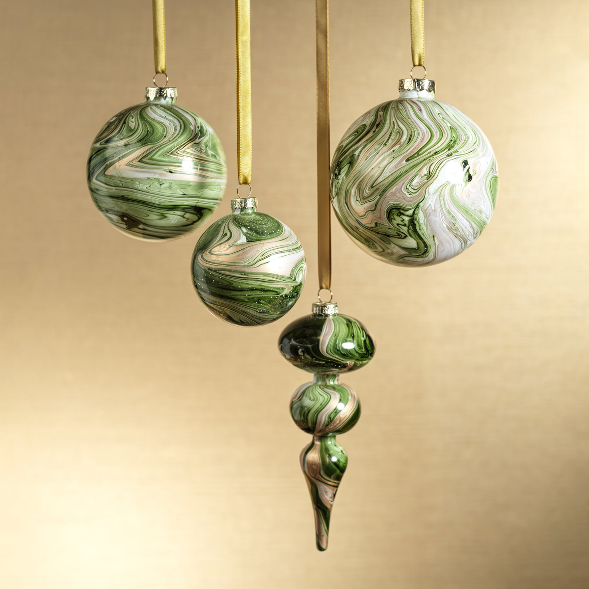 Solid Luster Watercolor Glass Ornament - Green and Gold