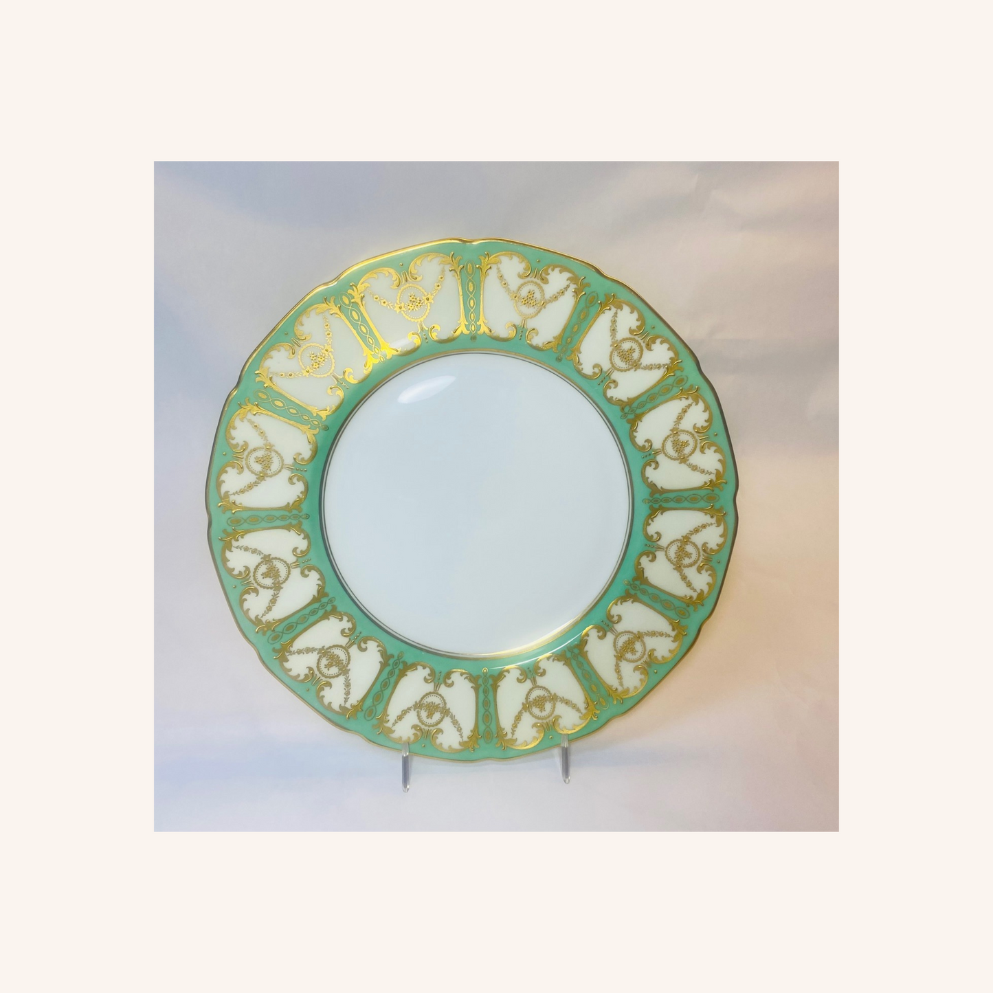 Antique Royal Doulton Green Gilded Dinner Plates Set of 12
