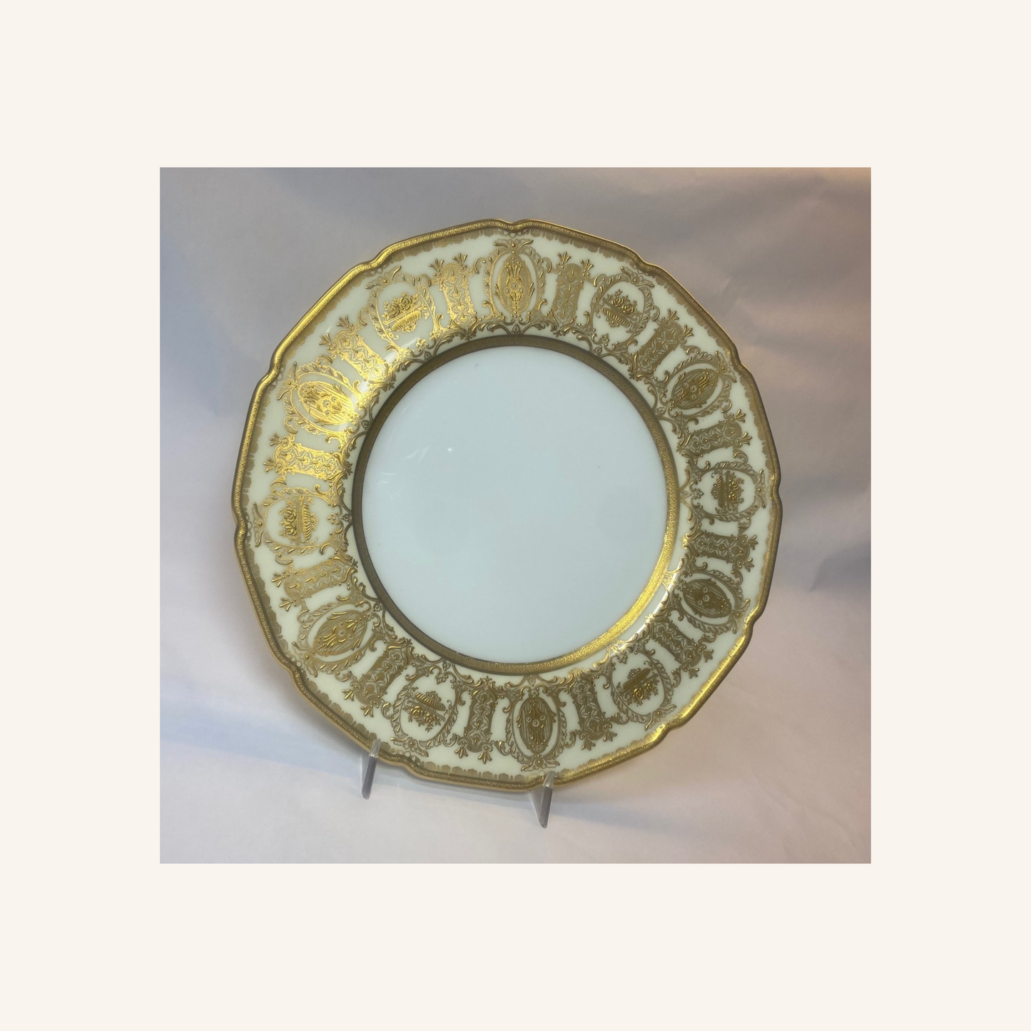 Antique Royal Doulton White & Heavy Gold Dinner Plates Set of 8