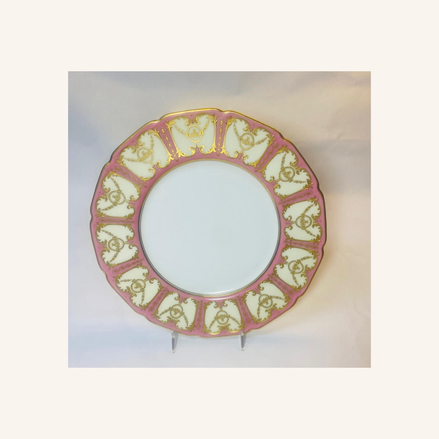 Antique Royal Doulton Pink Gilded Dinner Plates – Set of 18, Circa 1915