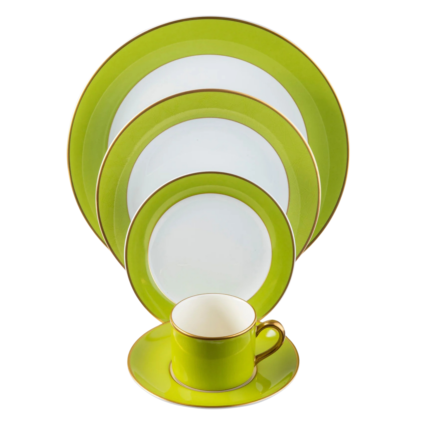 ColorSheen Apple Green Gold Ultra-White 5 Piece Place Setting