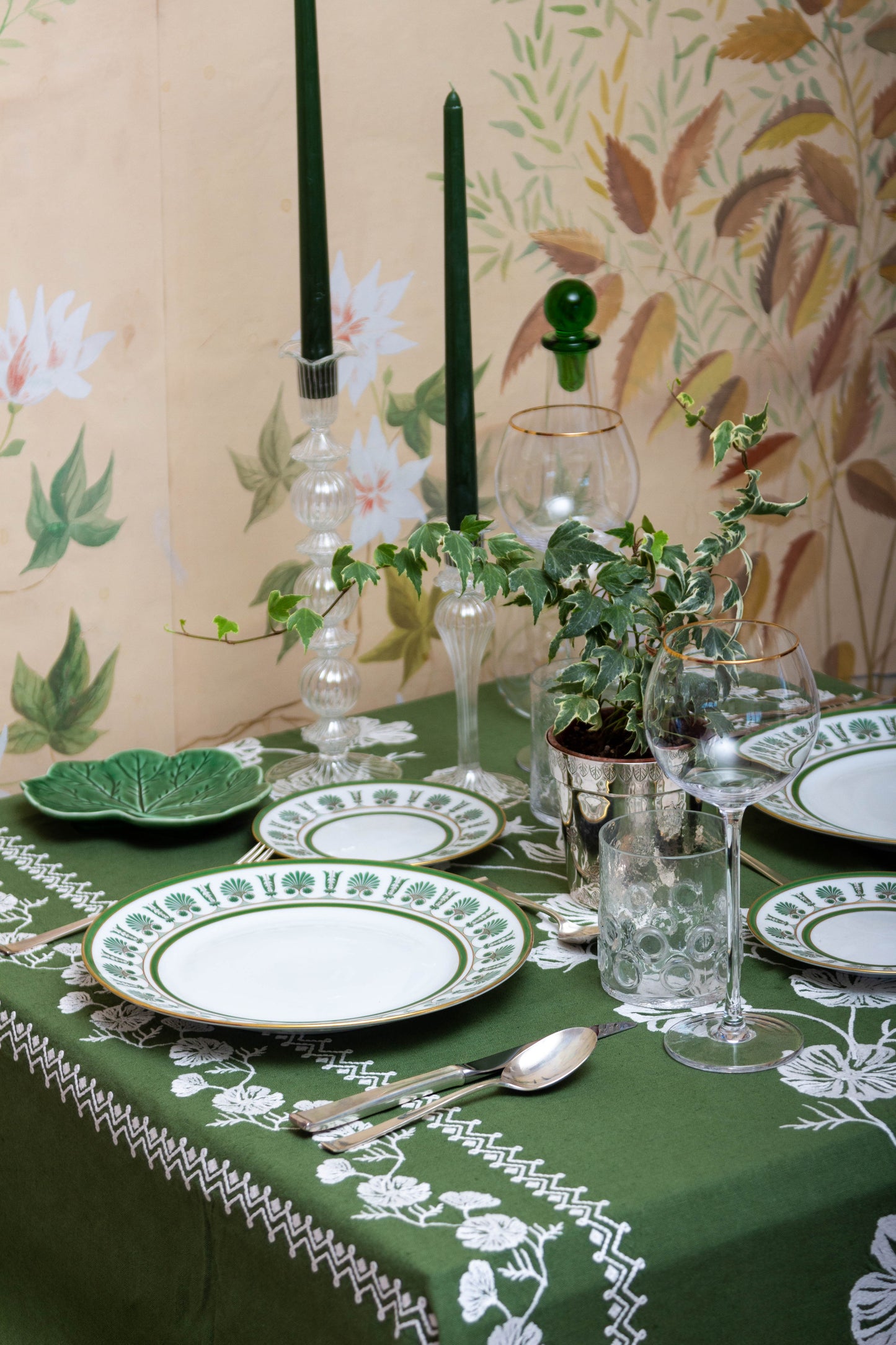 Cosmo Green Emboridered Tablecloth