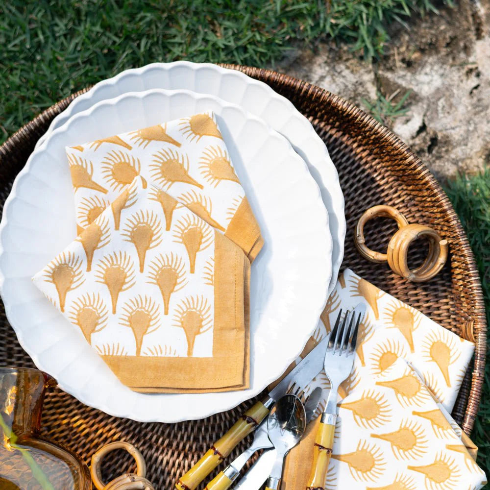 Geo Feather Ochre Napkin Set of 4