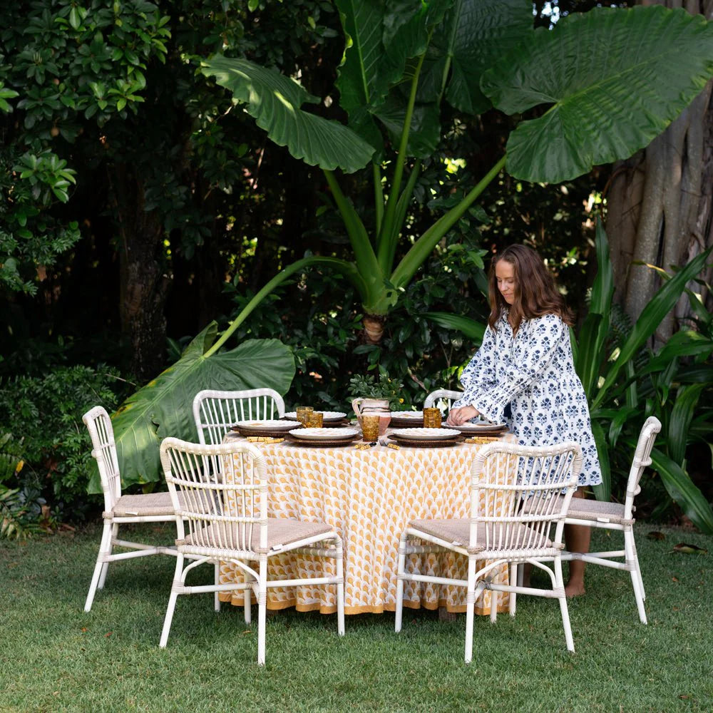 Geo Feather Ochre Round Tablecloth