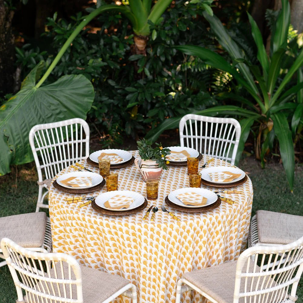 Geo Feather Ochre Round Tablecloth