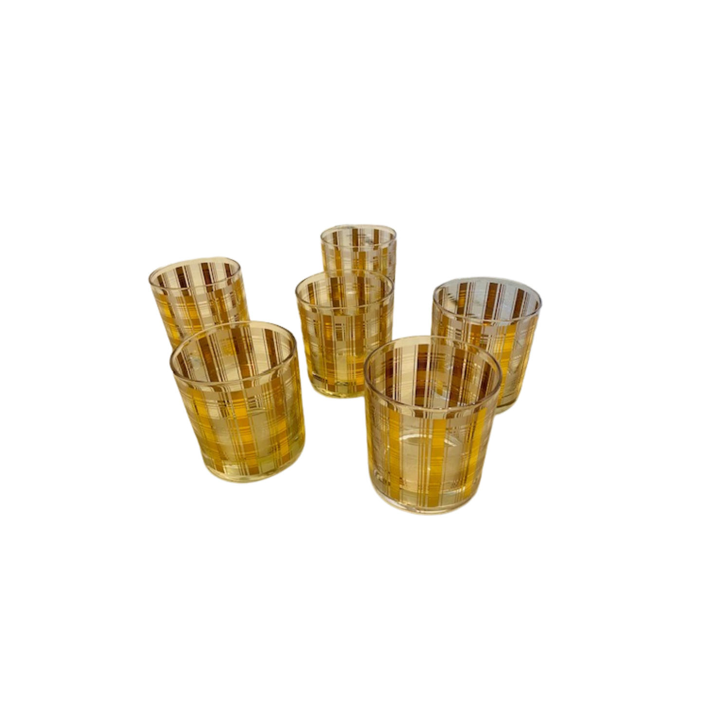 Gold Stripe Double Old Fashioned Glasses – Set of 6 (Circa 1960s)