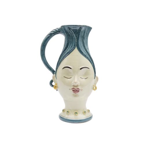 Blue Hair Hand-Painted Ceramic Jug