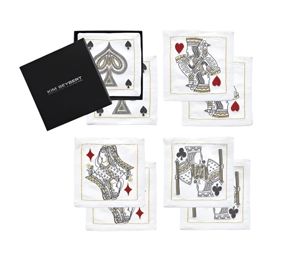 House Of Cards Cocktail Napkins in White, Red & Black - Set of 8