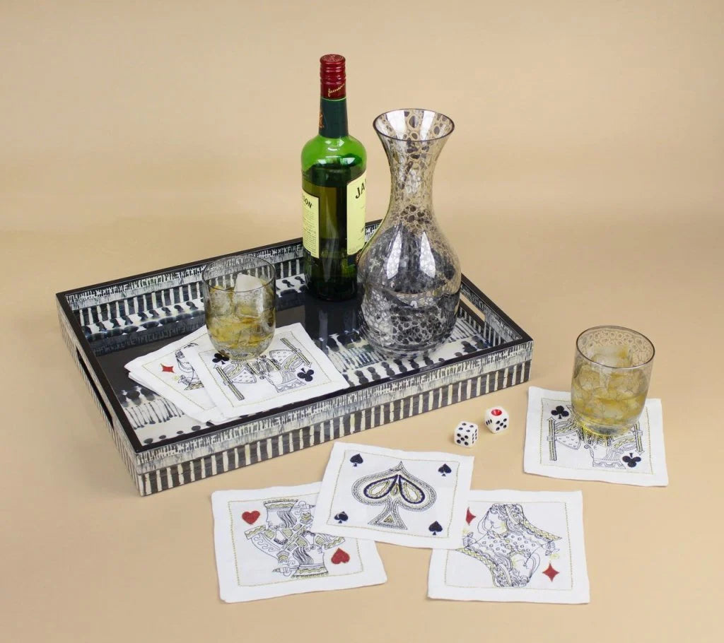 House Of Cards Cocktail Napkins in White, Red & Black - Set of 8