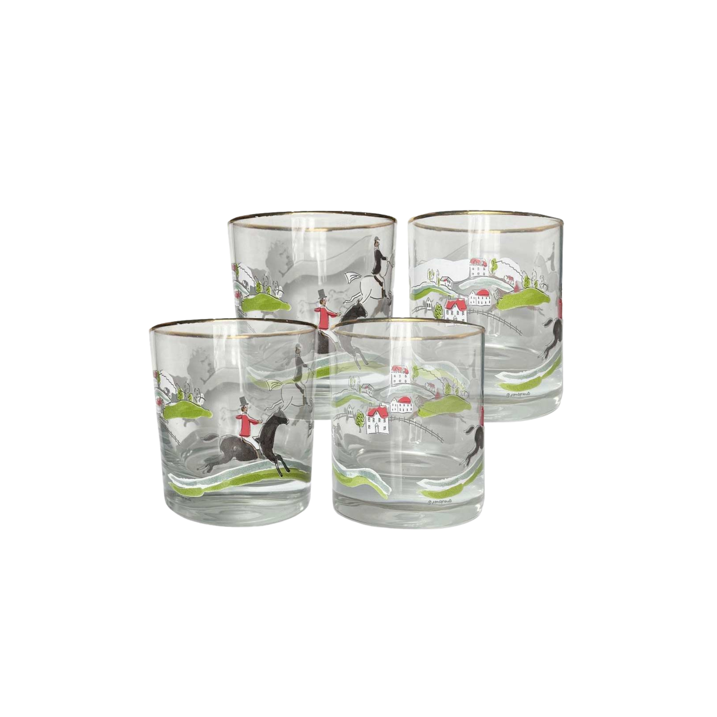 Hunt Scene Bourbon Glass Set of 4