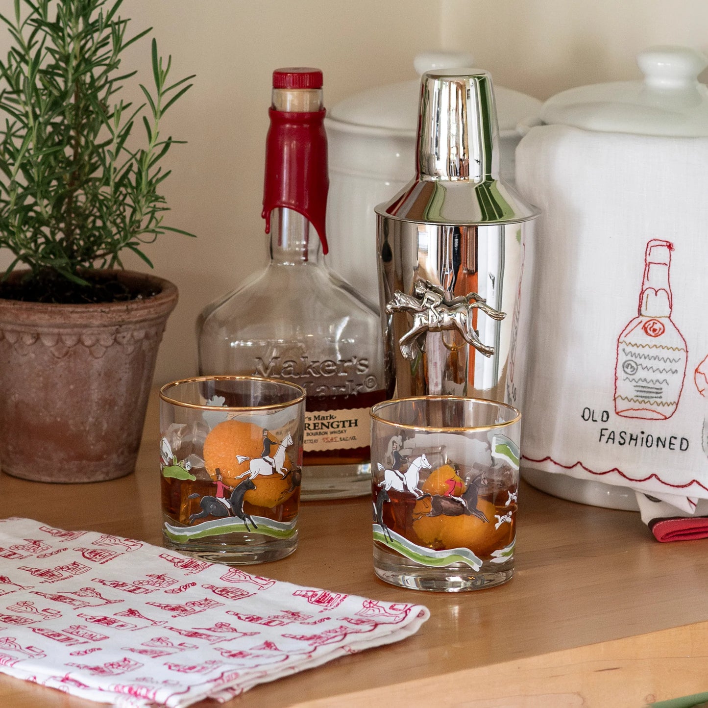 Hunt Scene Bourbon Glass Set of 4