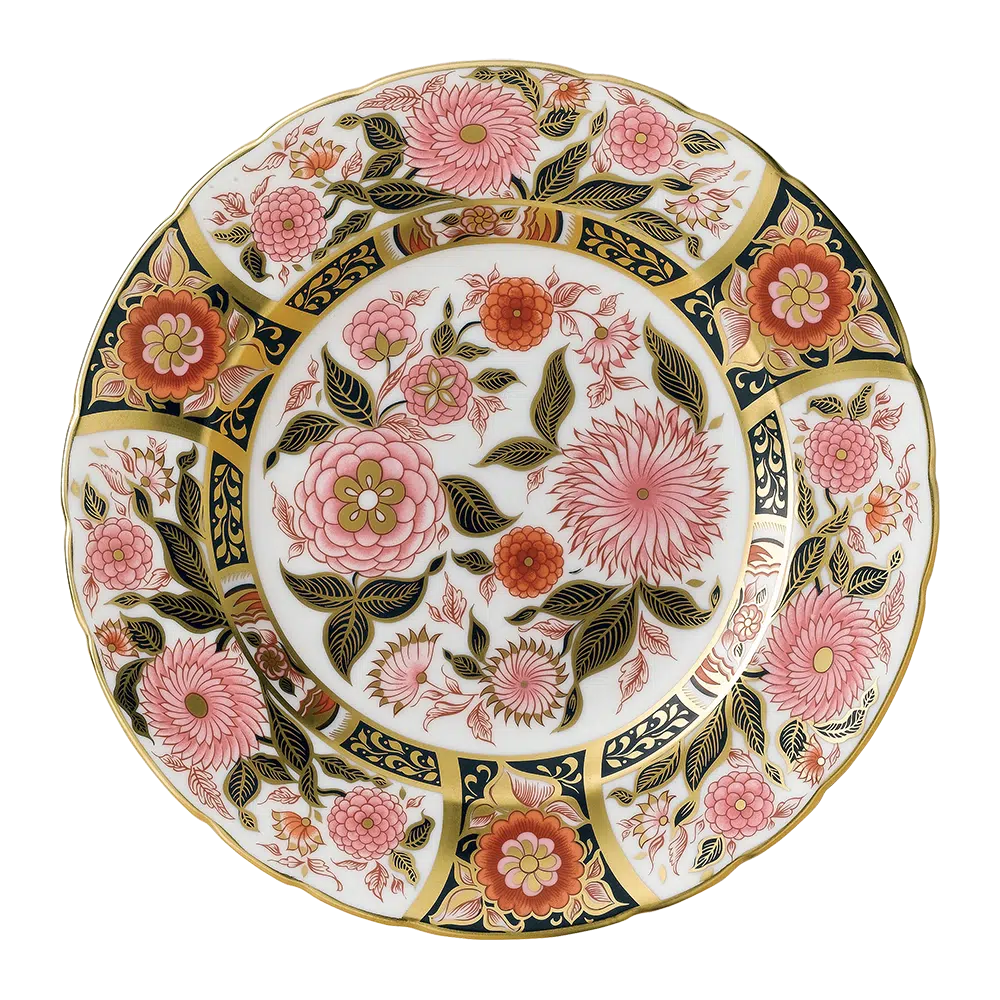 Imari Accent Pink Bouquet Plate, crafted from fine bone china and 22 carat gold accents. Luxurious and sophisticated, perfect for elegant dining. Dishwasher safe, not microwave safe. Made in England.
