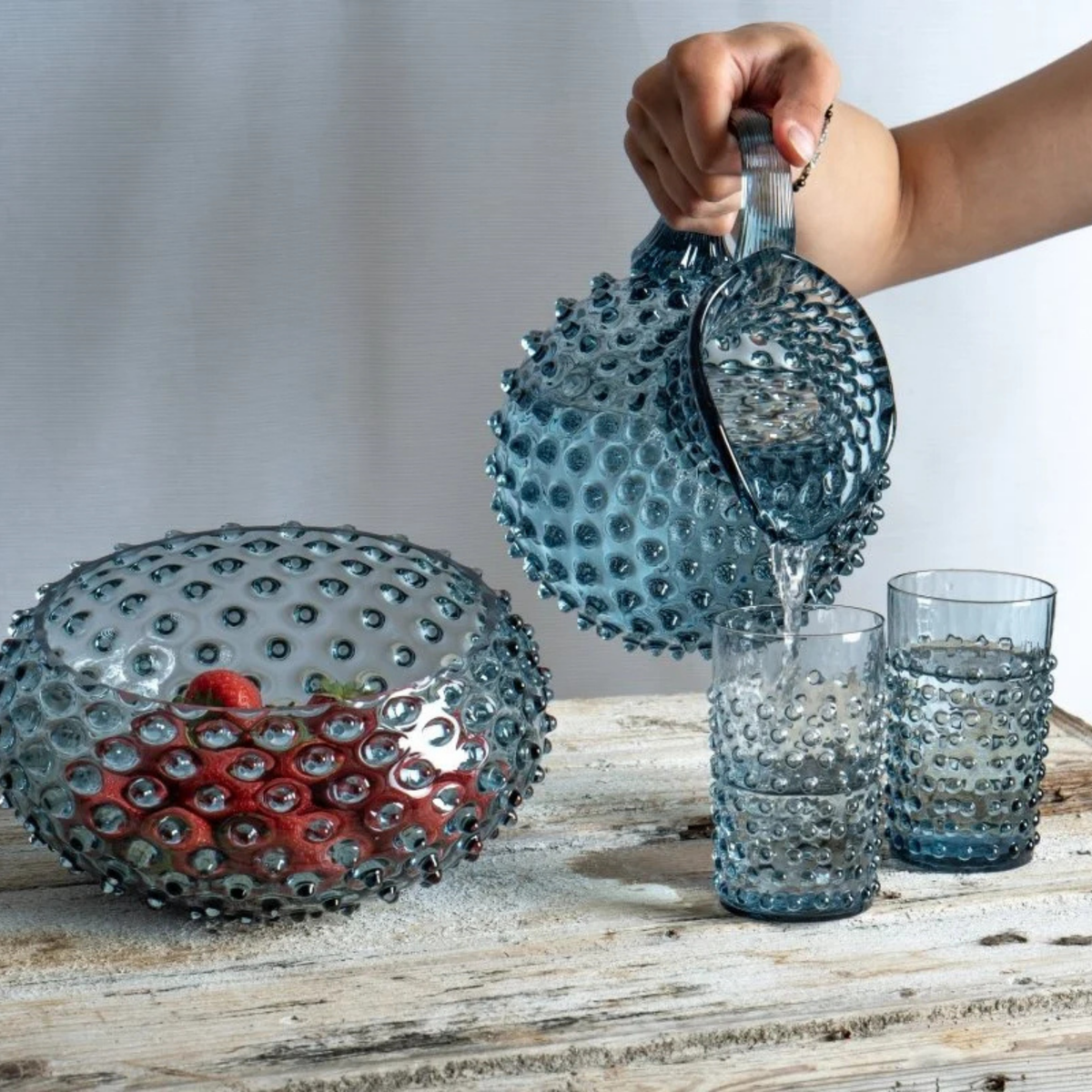 Misty Blue Hobnail Jug