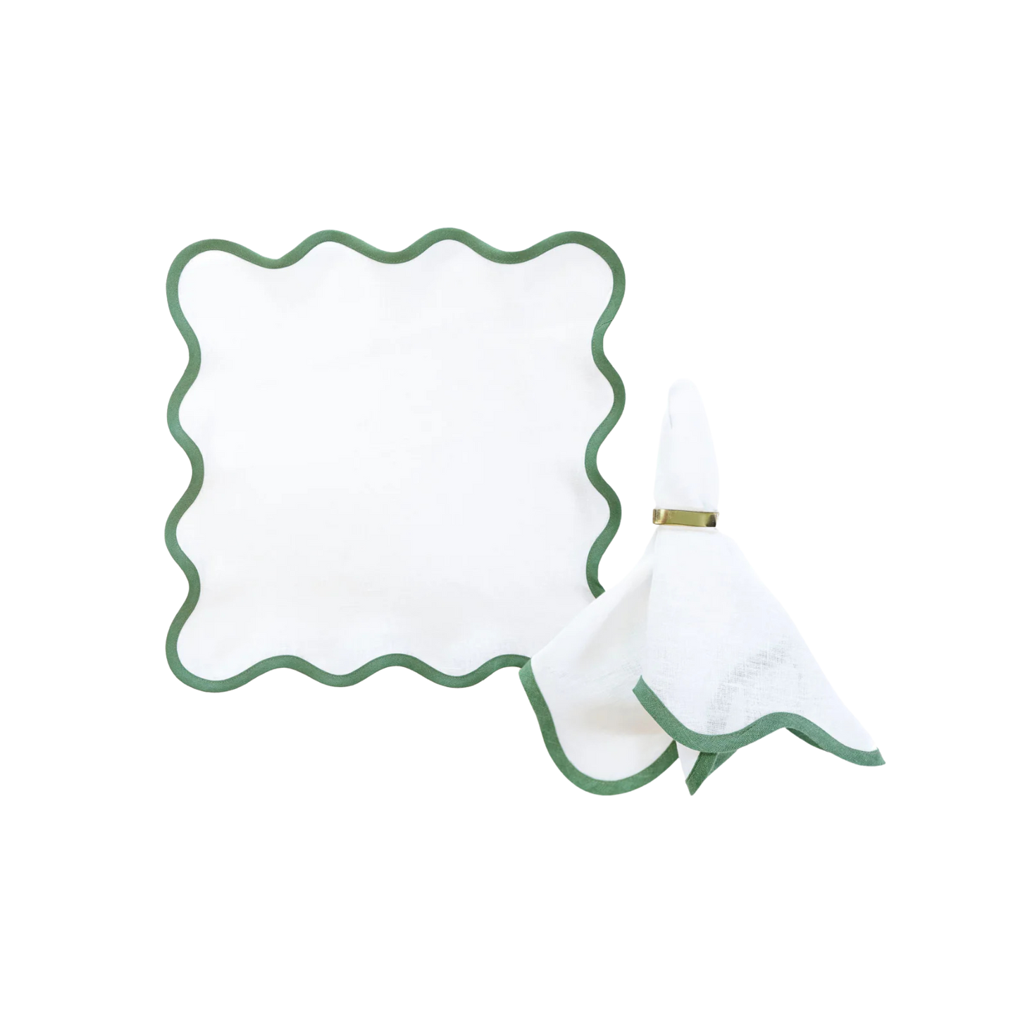 Scalloped Napkin in Lily White with Pine Green Trim Set of 4