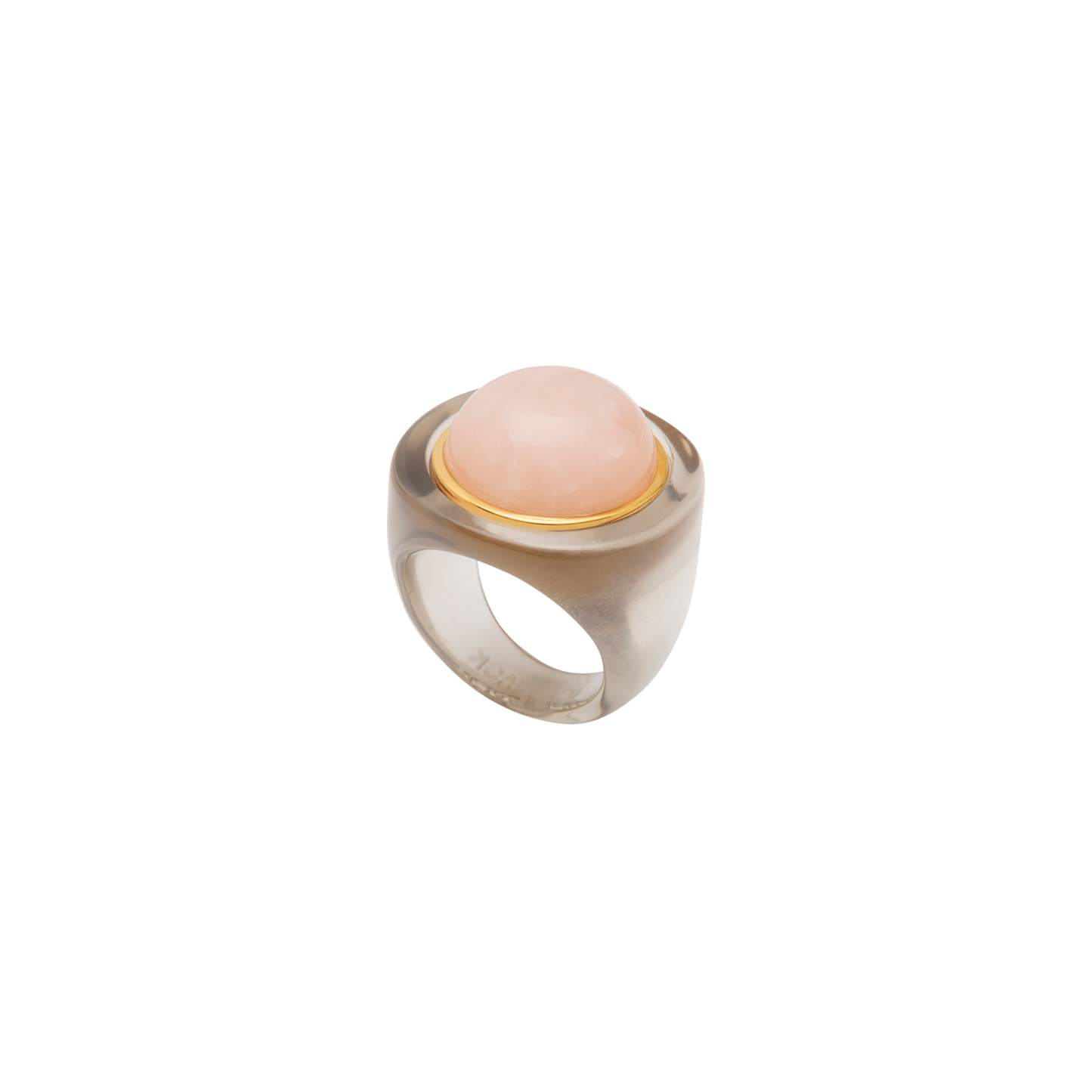 Deep Grey Resin Dome Ring - Pink Crystal