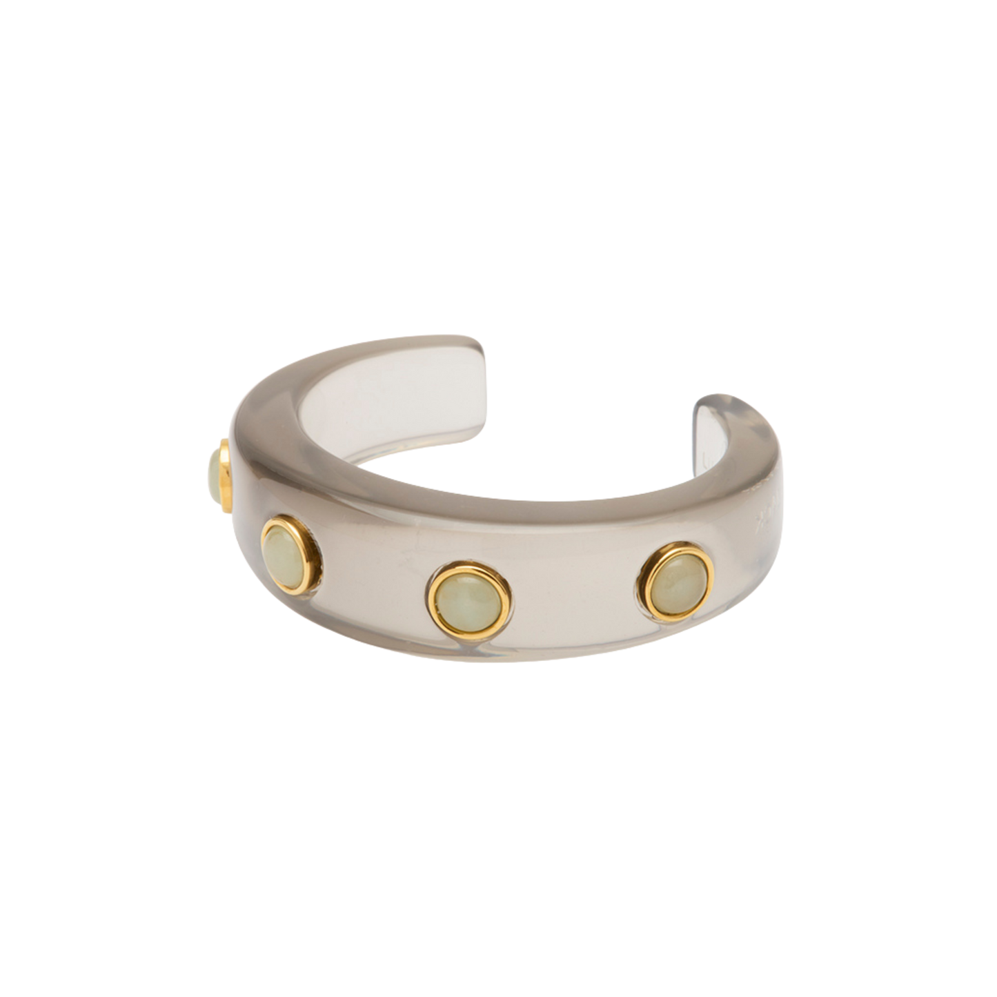 Deep Grey Resin Studded Cuff Bangle - Aquamarine Quartz