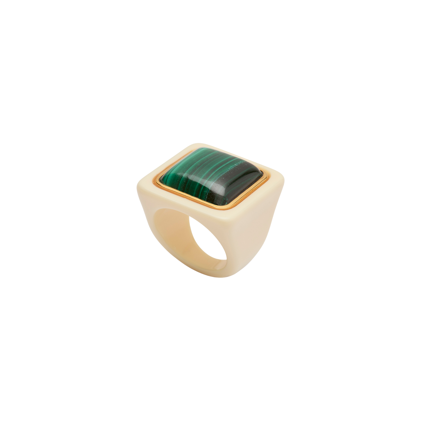 Ivory Resin Cushion Ring - Malachite