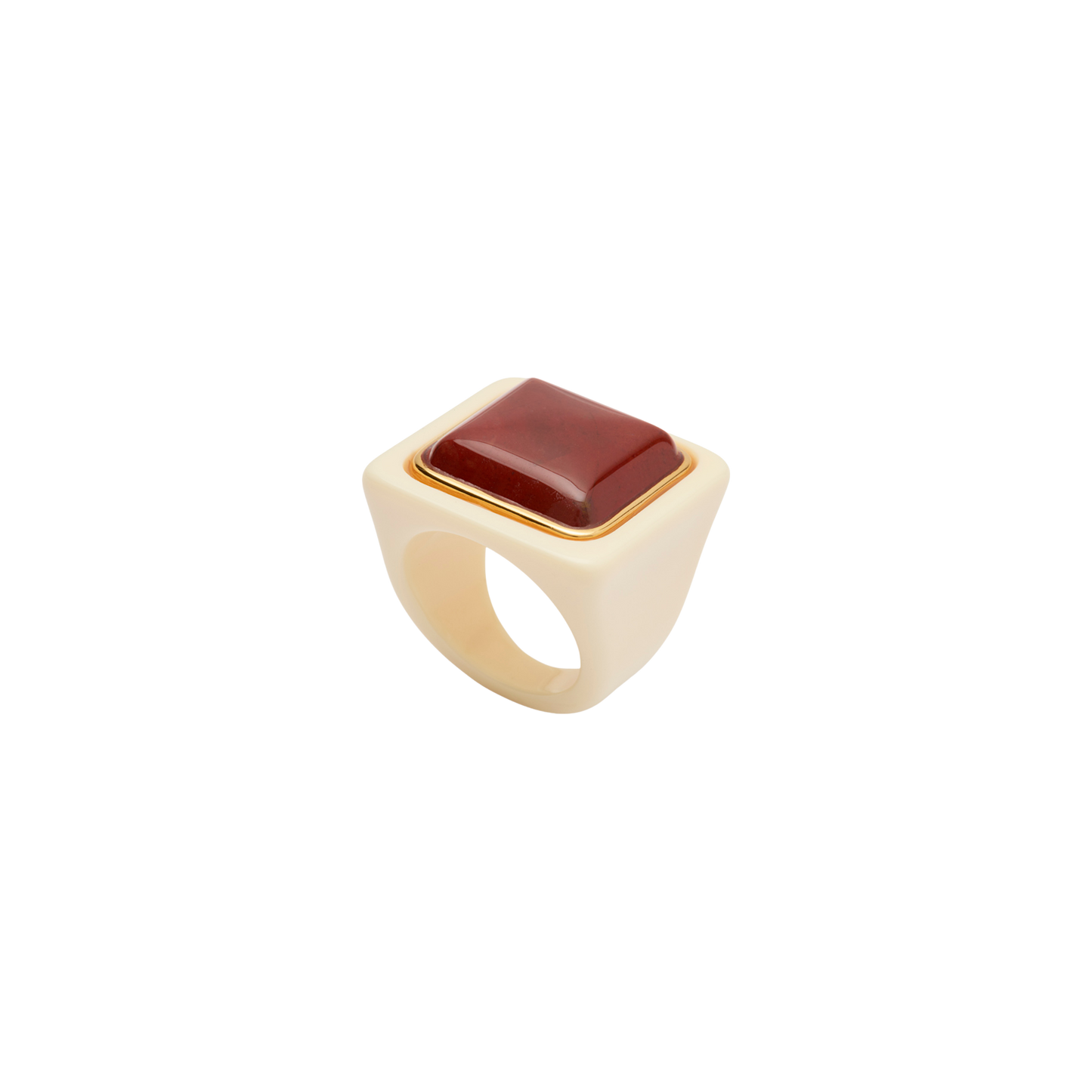 Ivory Resin Cushion Ring - Red Stone
