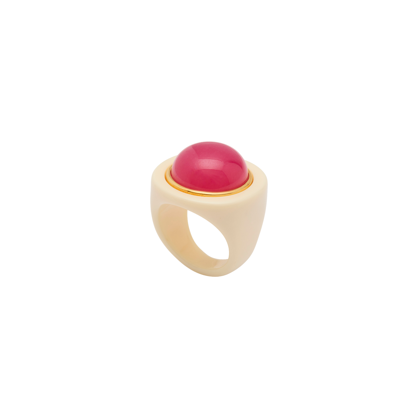 Ivory Resin Dome Ring - Deep Pink Quartz