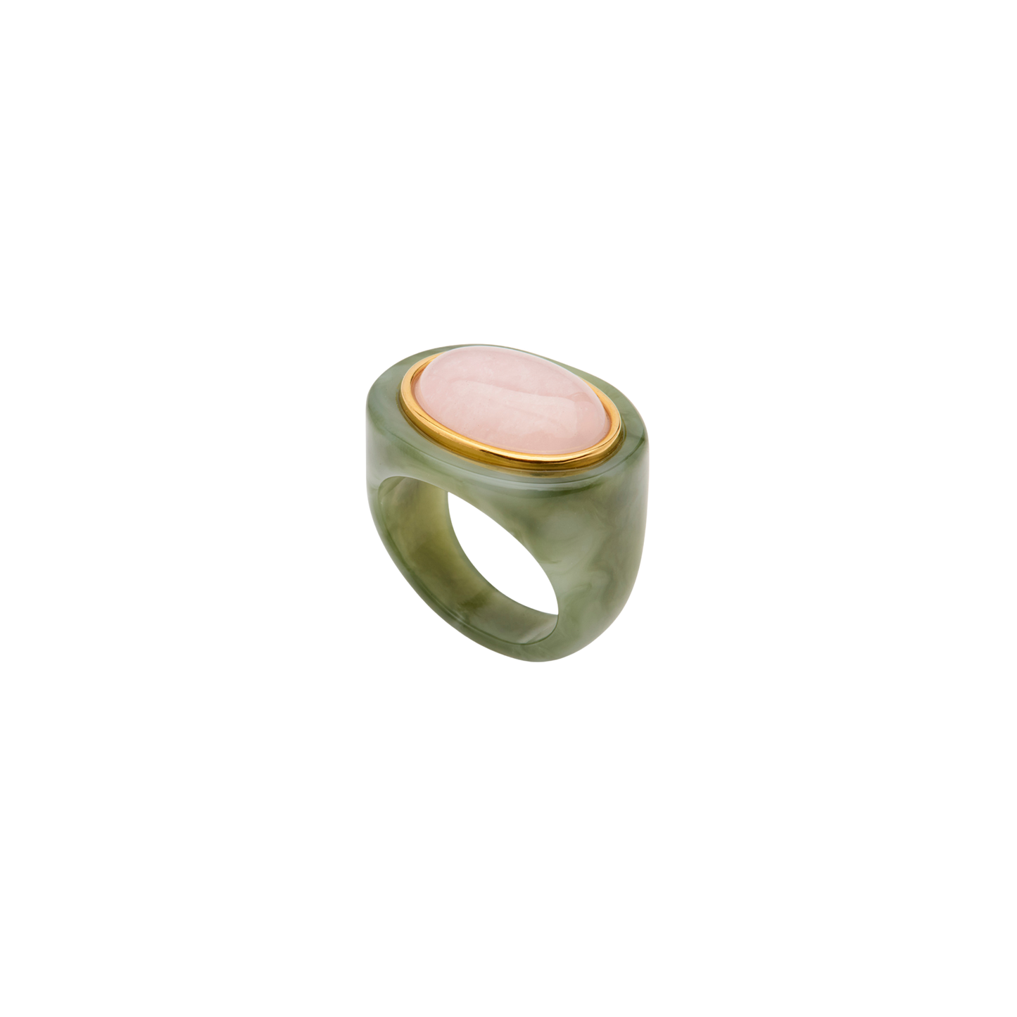 Jade Resin Oval Ring - Pink Crystal