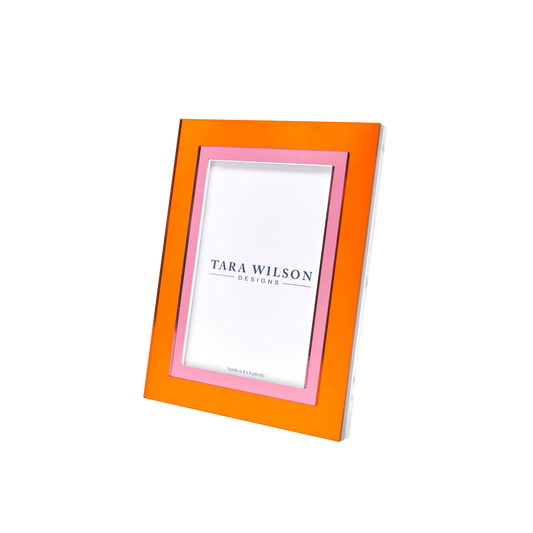 Mirrored Lucite Frame in Orange and Pink