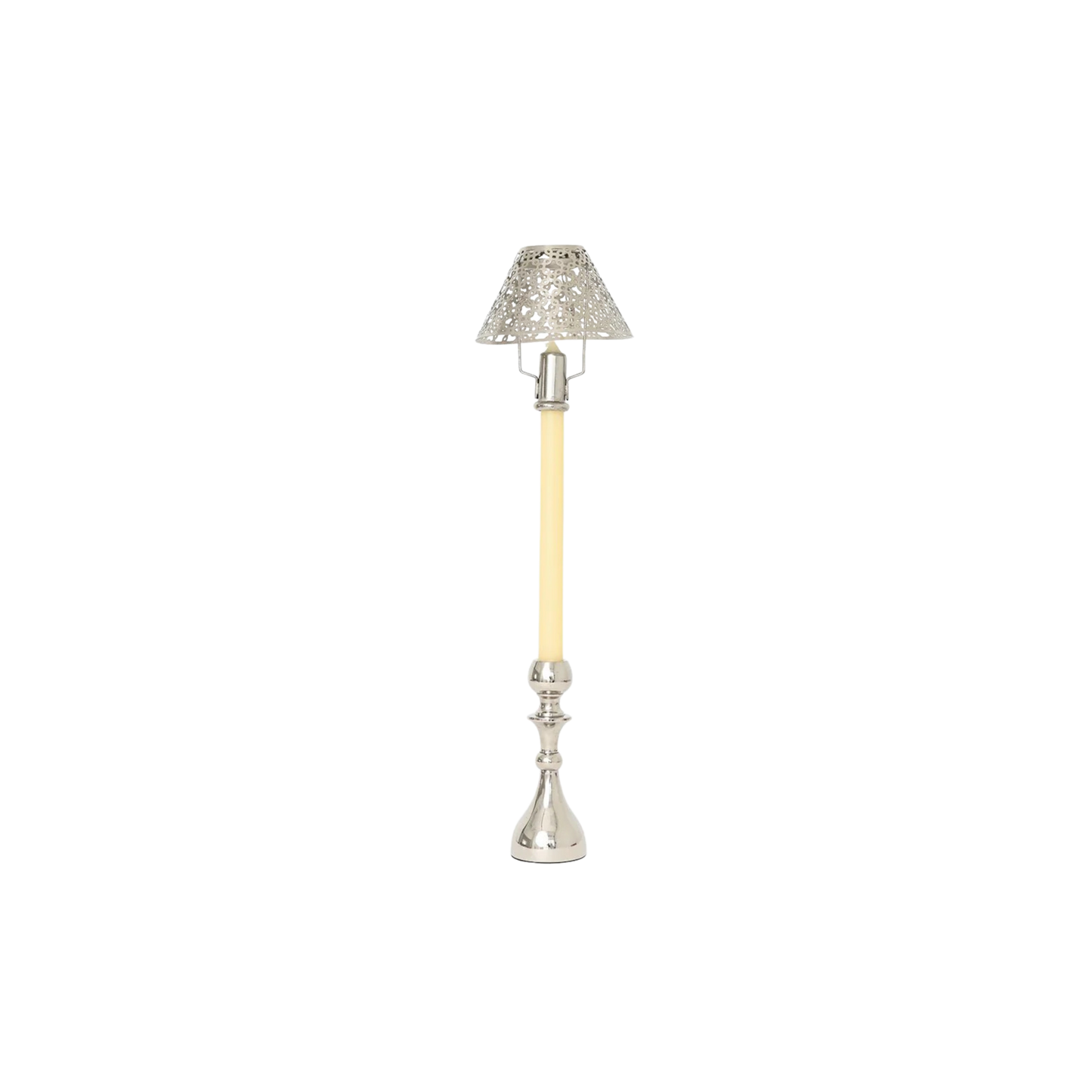 Modern Candlestick and Cutwork Shade in Silver Set of 2