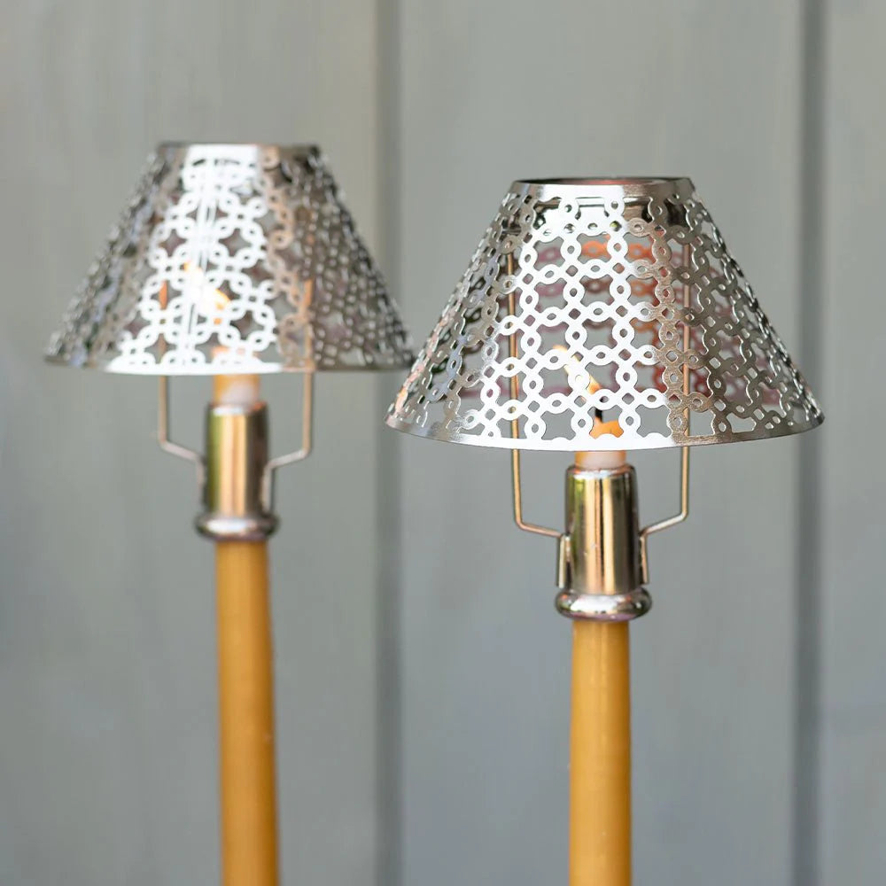 Modern Candlestick and Cutwork Shade in Silver Set of 2