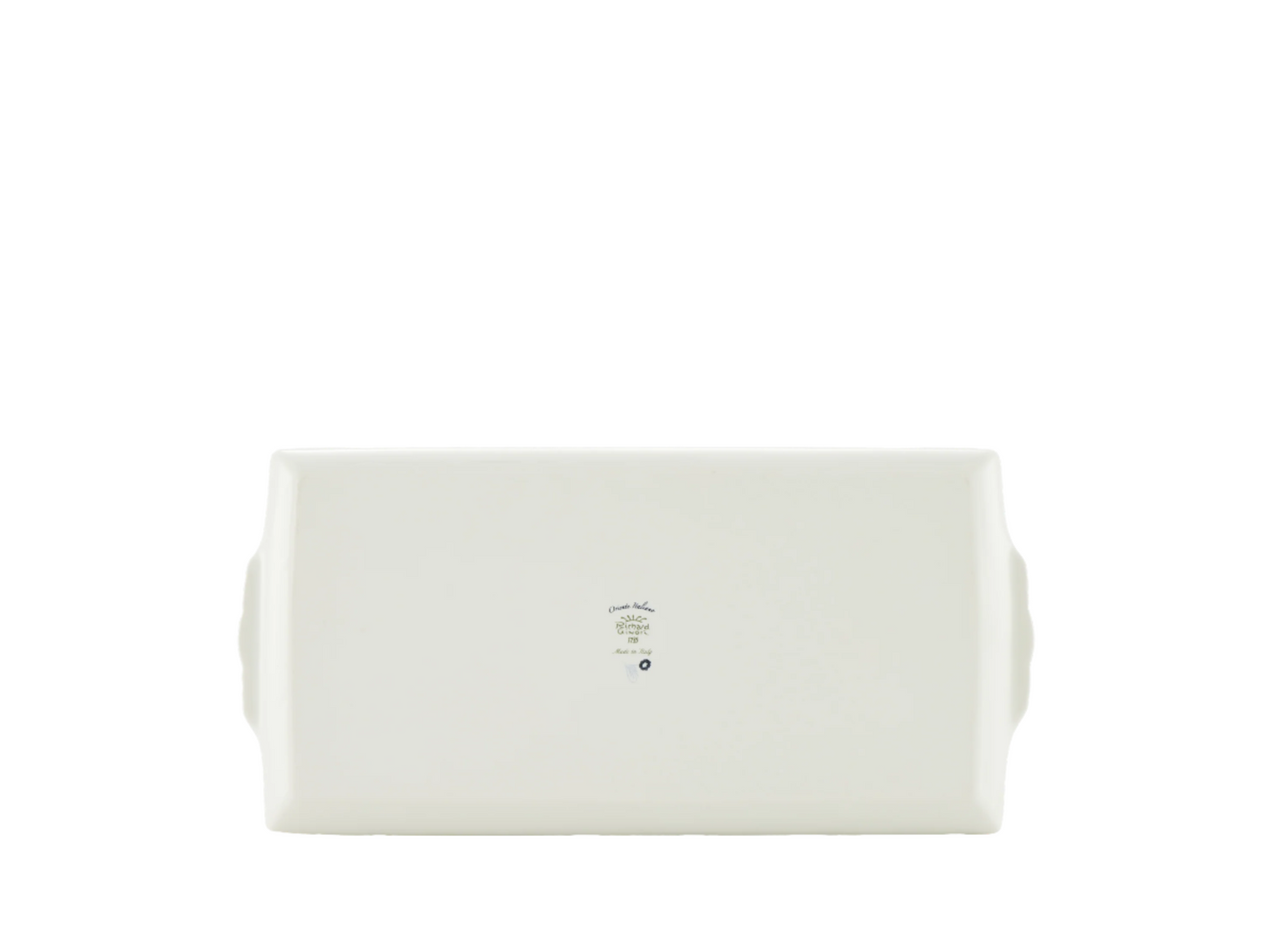 Azalea rectangular tray with handles in porcelain with threading in gold. Oriente Italiano collection. Back view.