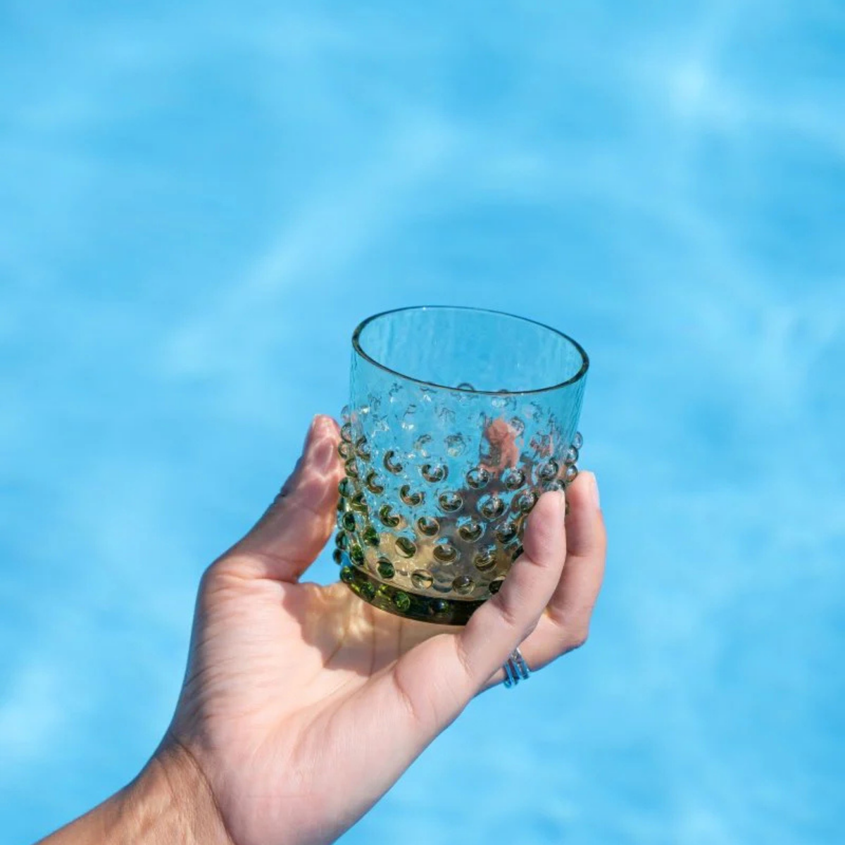 Olive Green Hobnail Whiskey Glasses - Set of 4