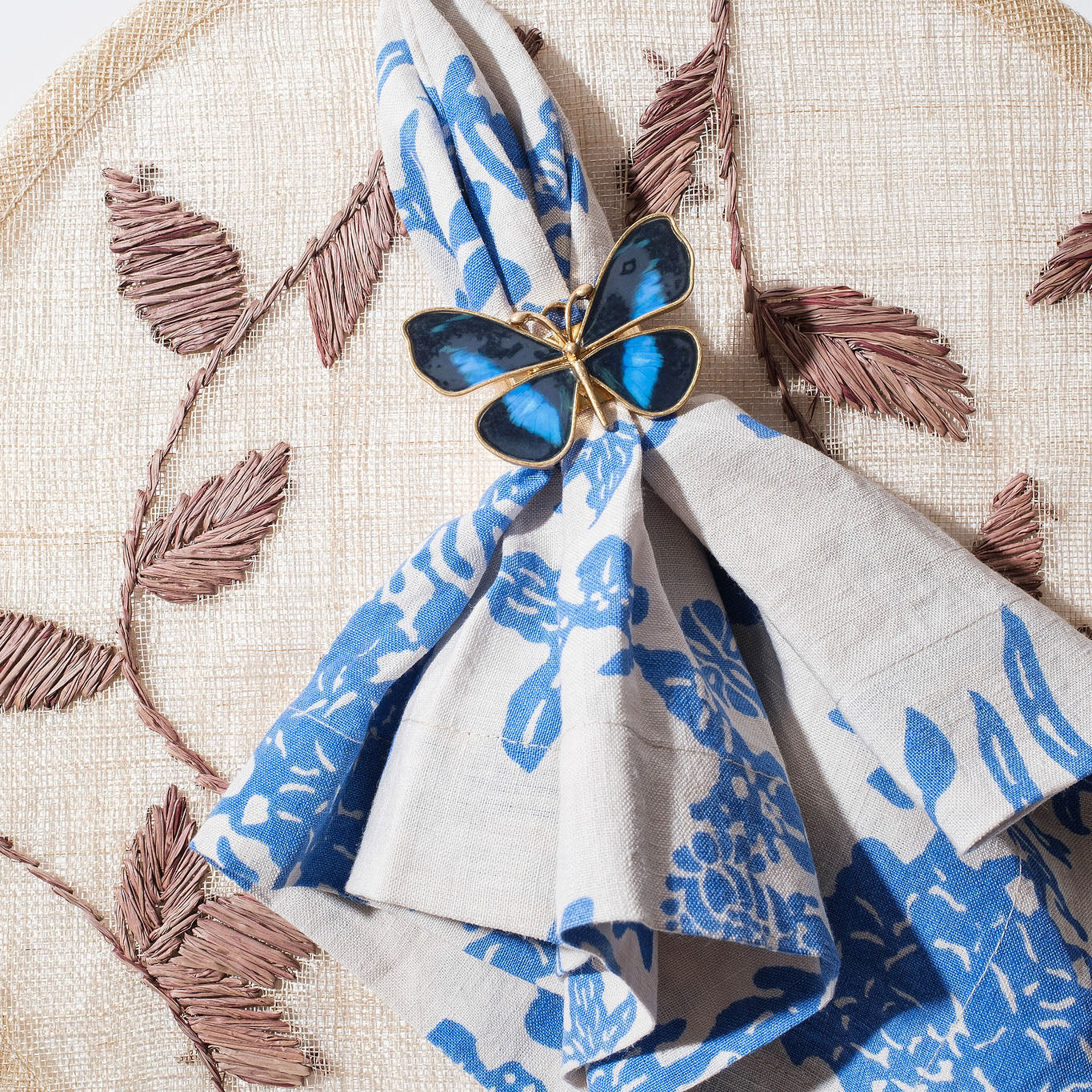 Painterly Butterfly Napkin Rings in Blue Set of 4