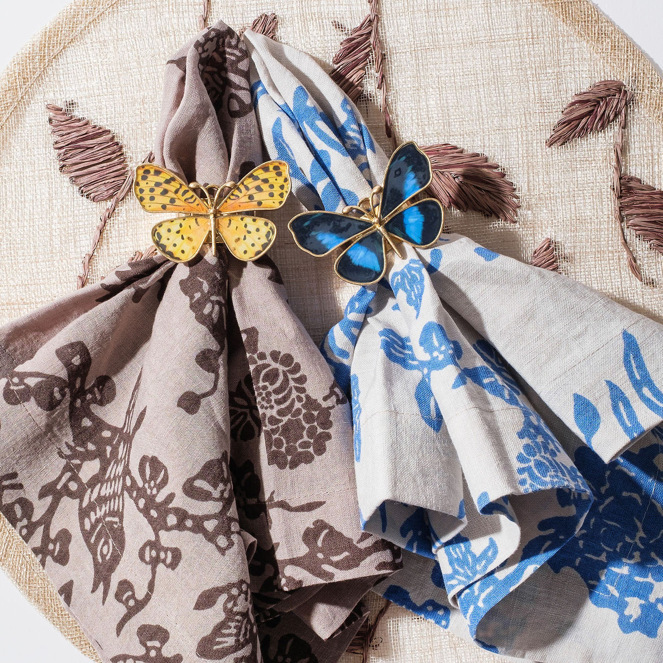 Painterly Butterfly Napkin Rings in Blue Set of 4