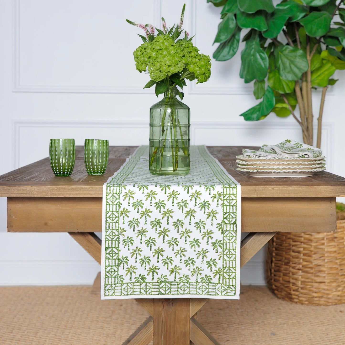 Palm Tree Green Table Runner