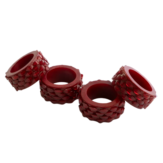 Red Round Resin Beaded Napkin Ring Set of 4
