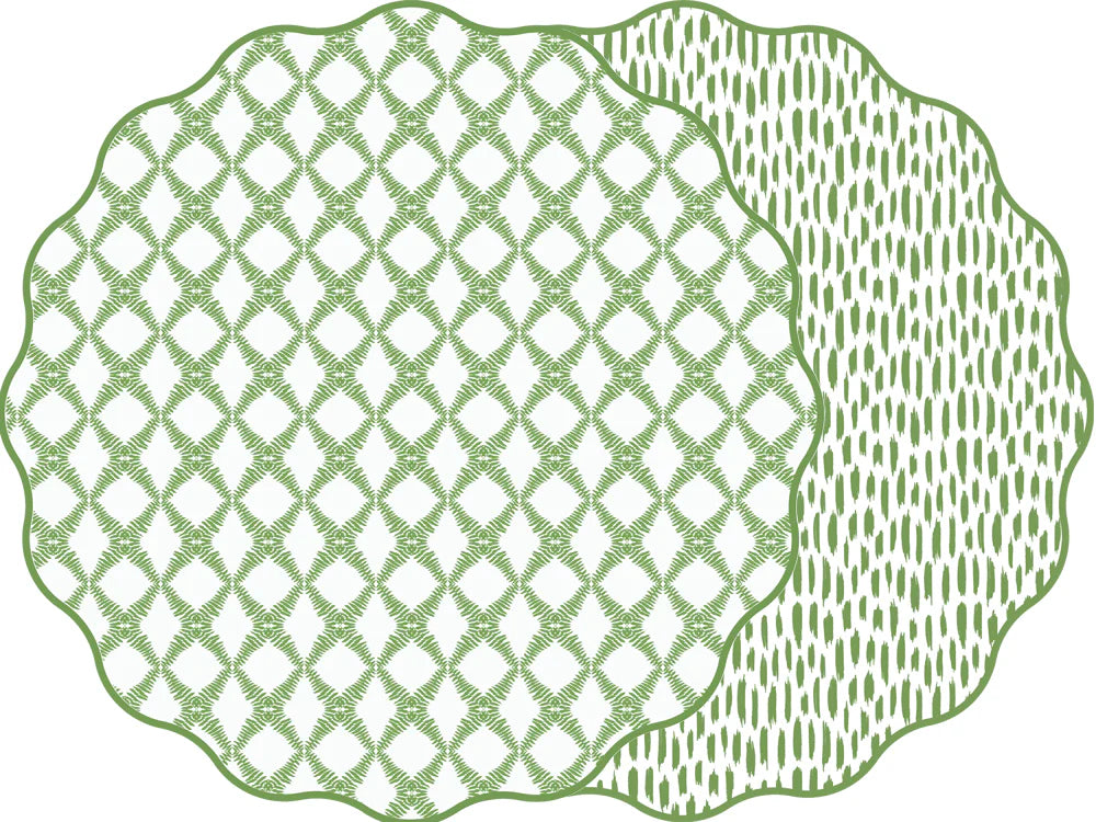 Scallop Cotton and Quill Trellis Placemat in Greenery - Reversible