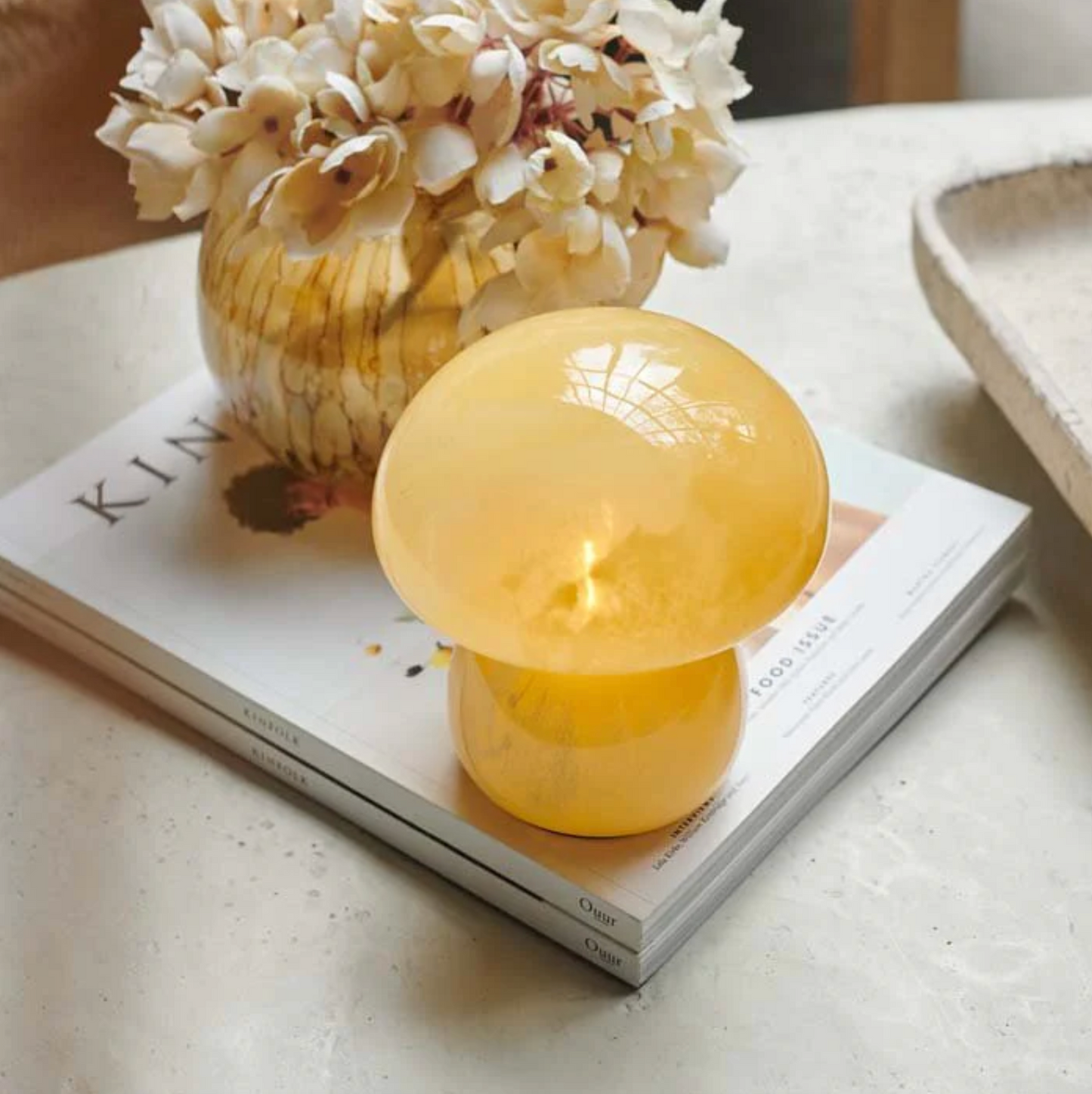 Mushroom Portable LED Table Lamp in Mango