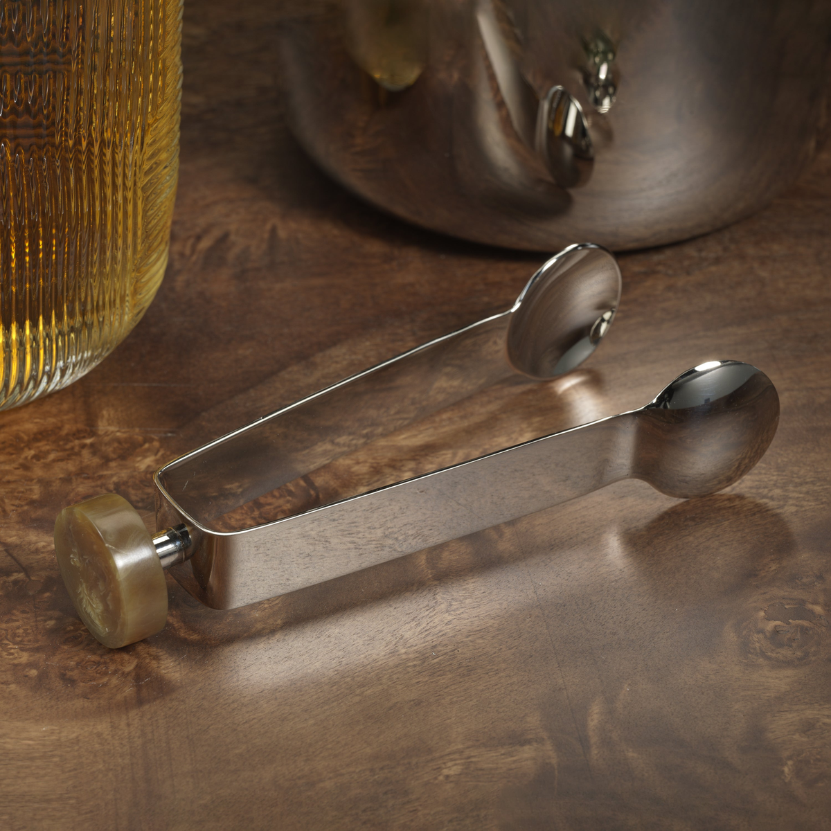 Spiga Ice Tong - Nickel with Amber Accent