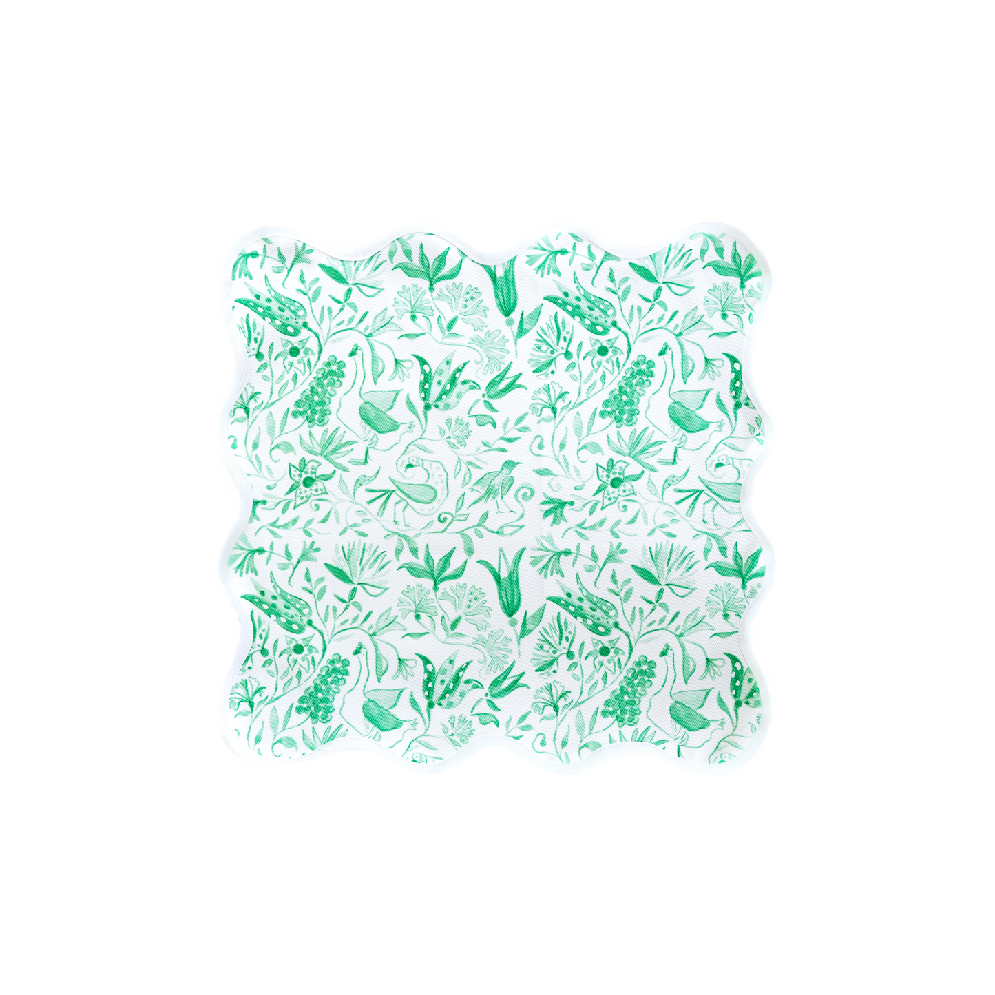 Square Scalloped Placemat-Birds of Paradise- Green Set of 4