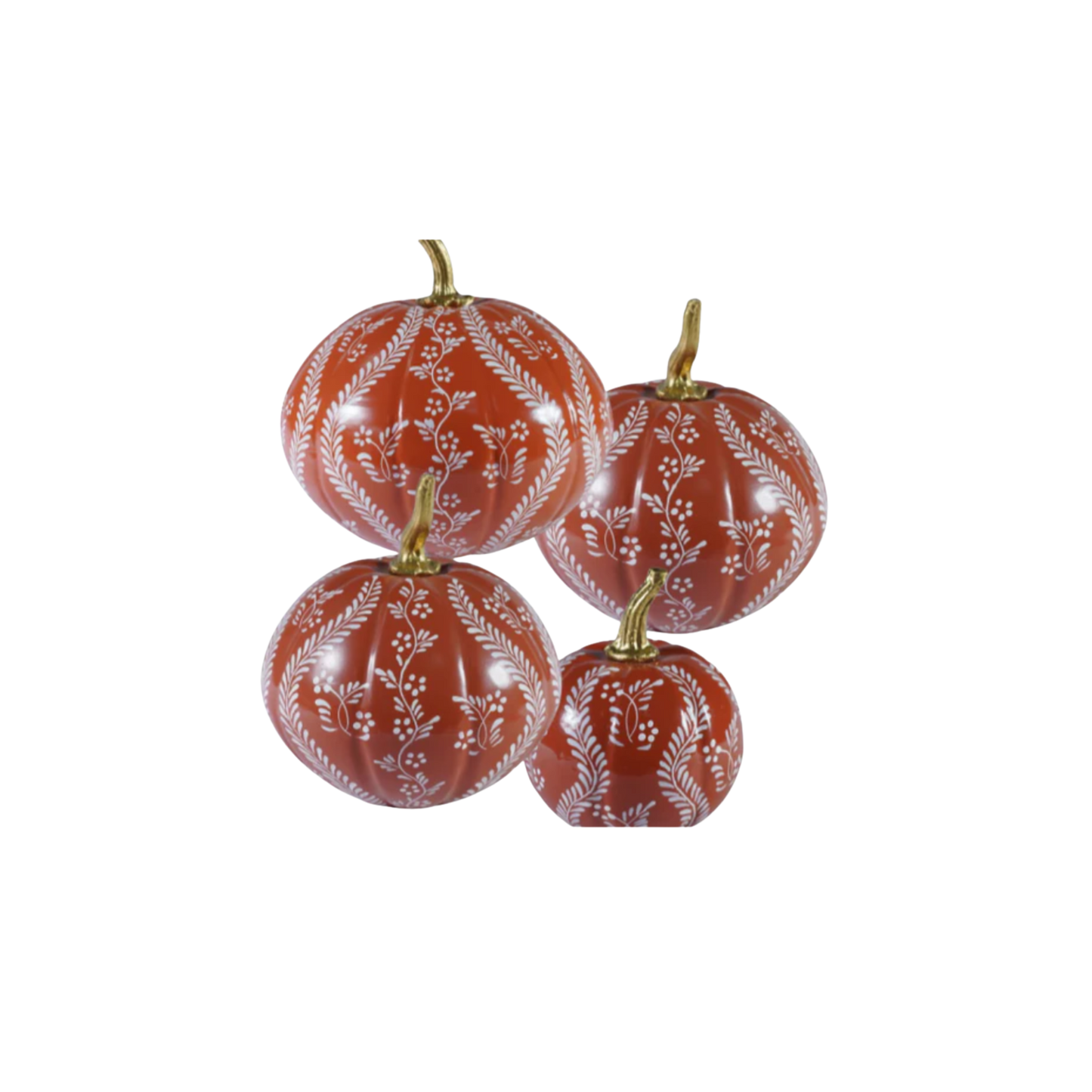 Rusty Red Pumpkin with White Floral and Vine