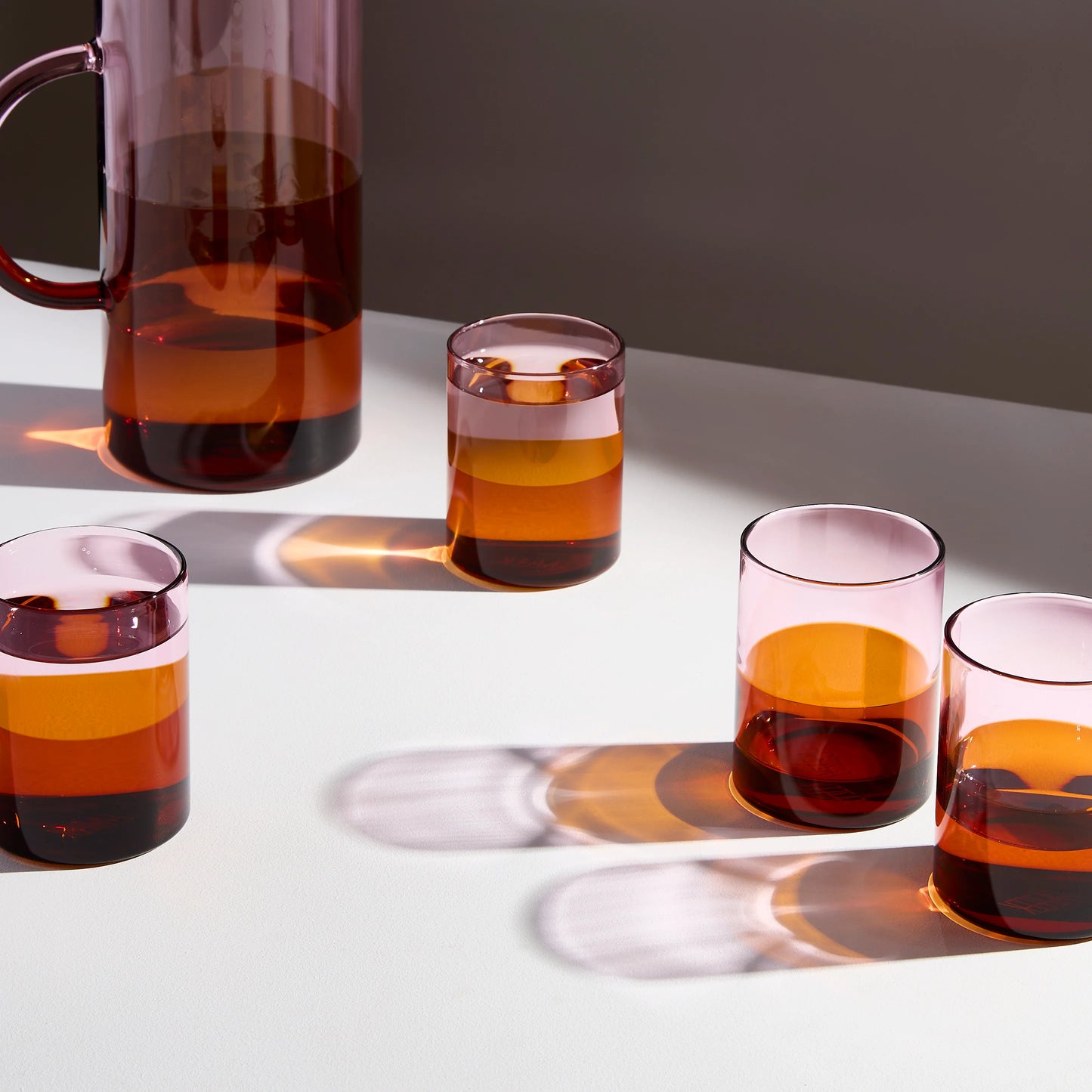 Two Tone Glasses in Pink and Amber - Set of 4