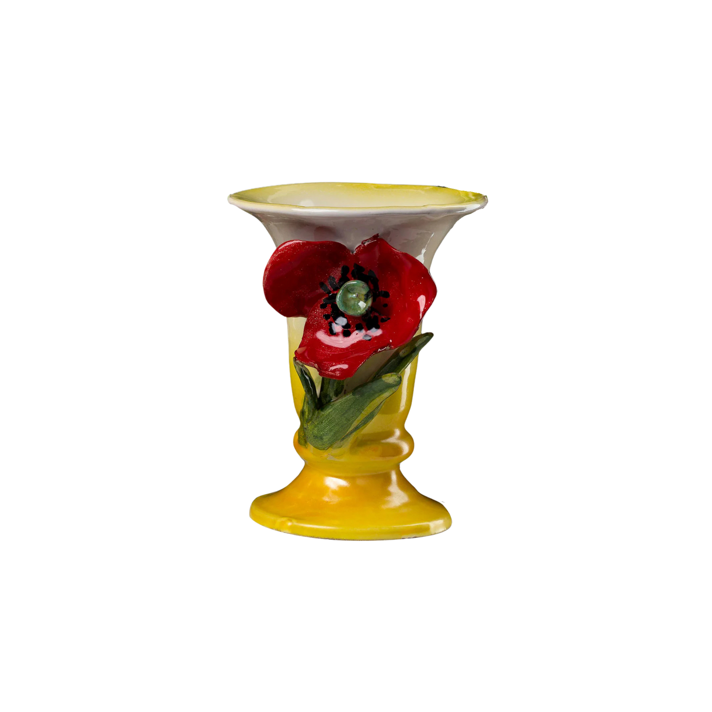 White With Red Poppy Vase