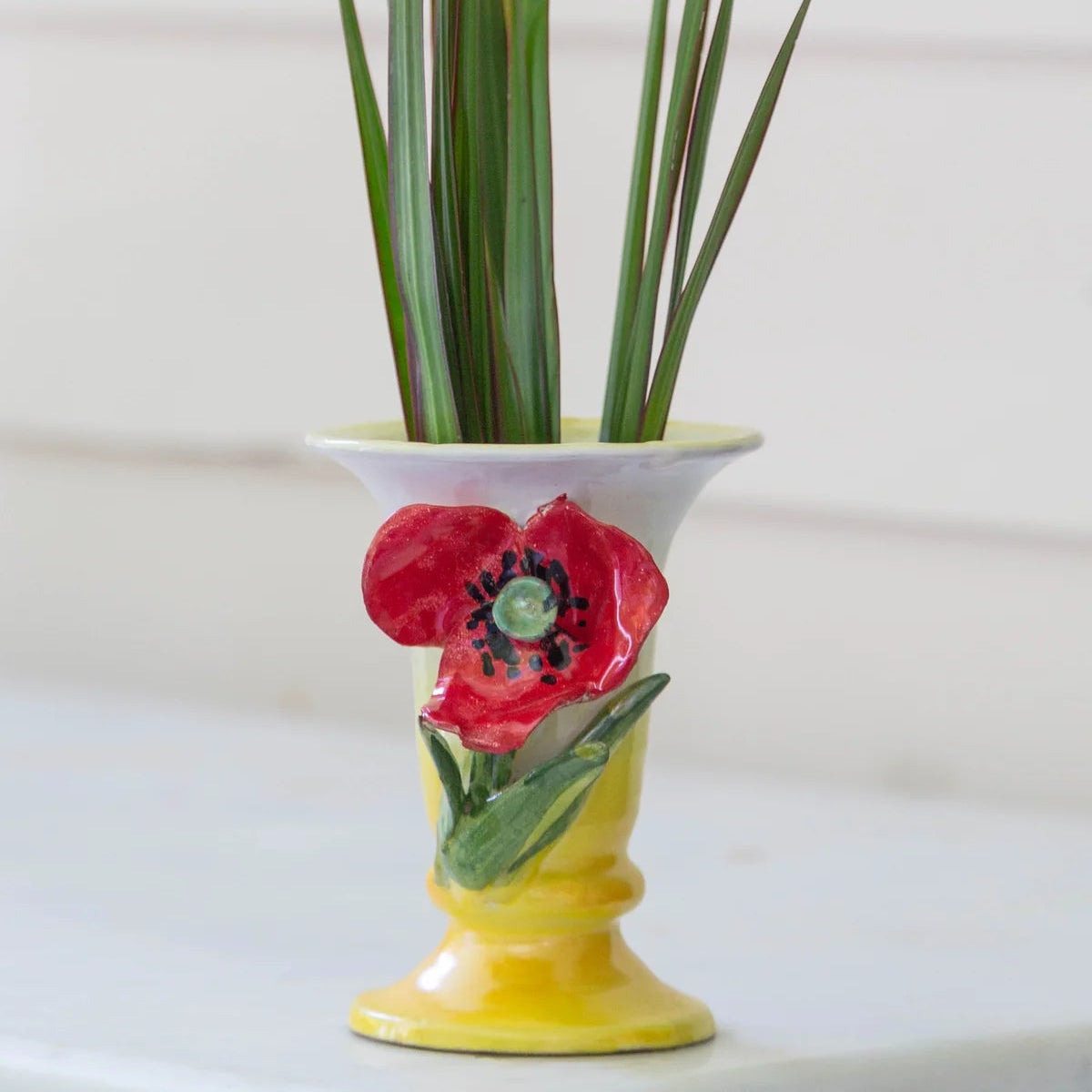 White With Red Poppy Vase