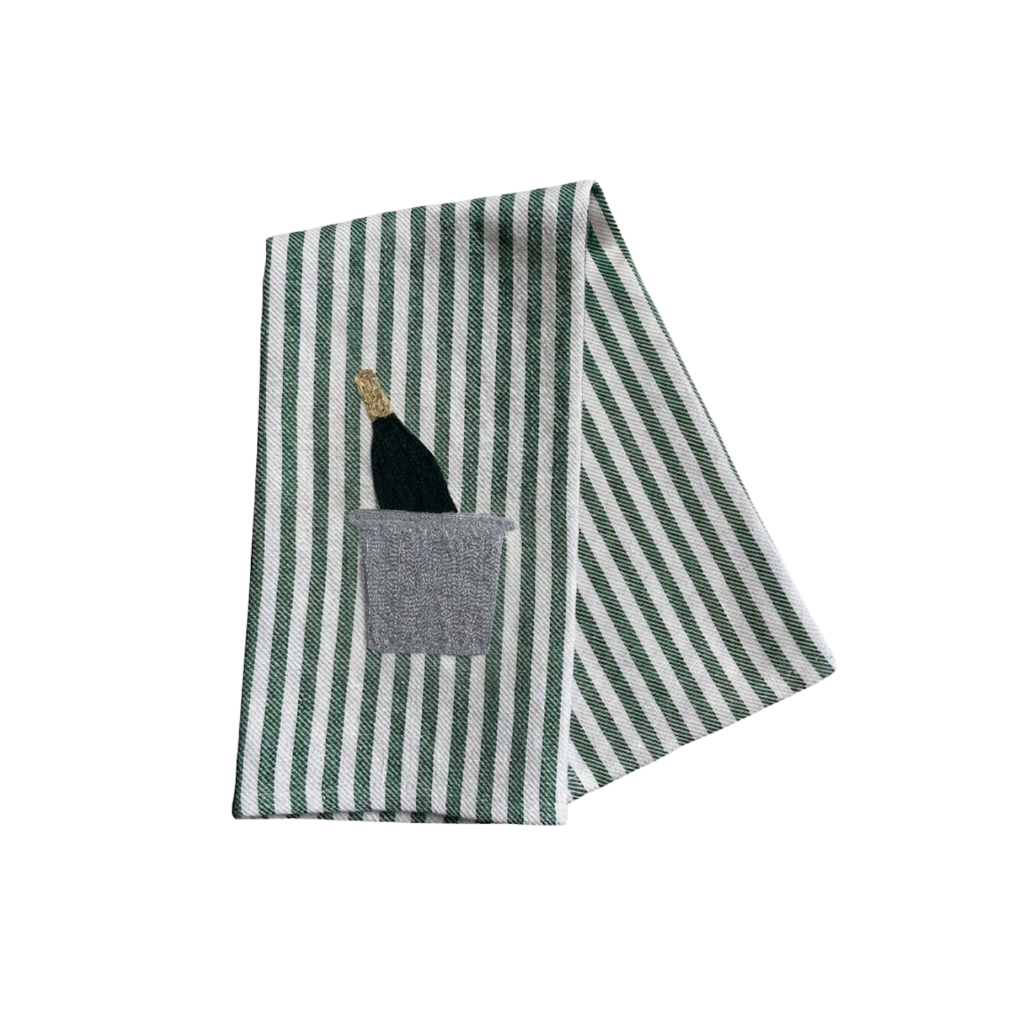 Champagne Bucket Embroidered Pomelo Kitchen Towel - Forest Green