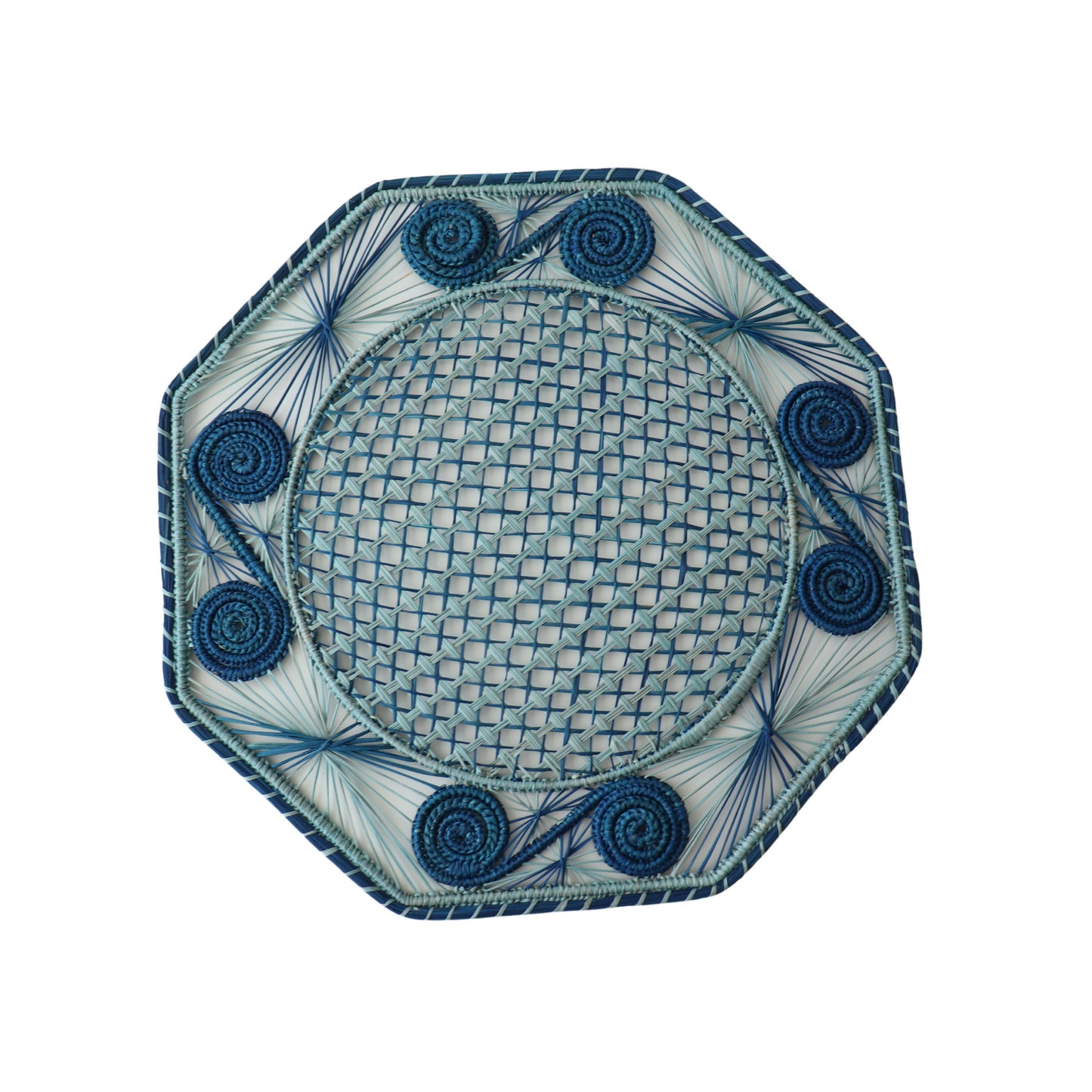 Octagonal Caracoli Placemats-Colored: Olive/Soft Blue