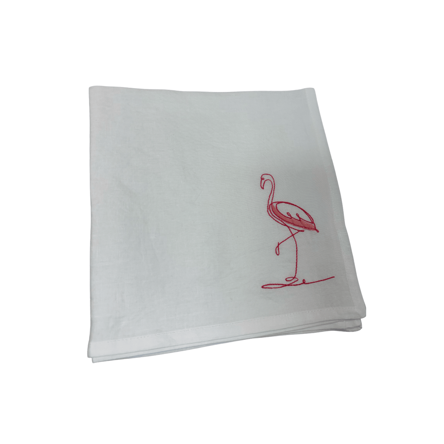 Flamingo Embroidered Venere Linen Napkin - White - Hosted by Kelly Gaudreau