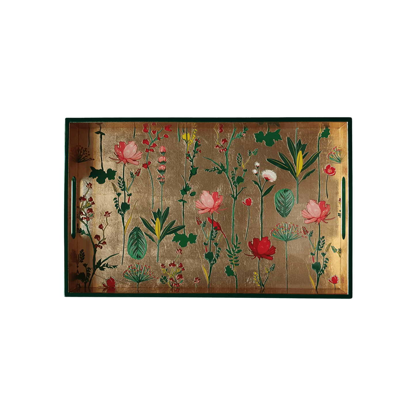 Floral on Gold Decorative Lacquered Wood Tray - Hosted by Kelly Gaudreau