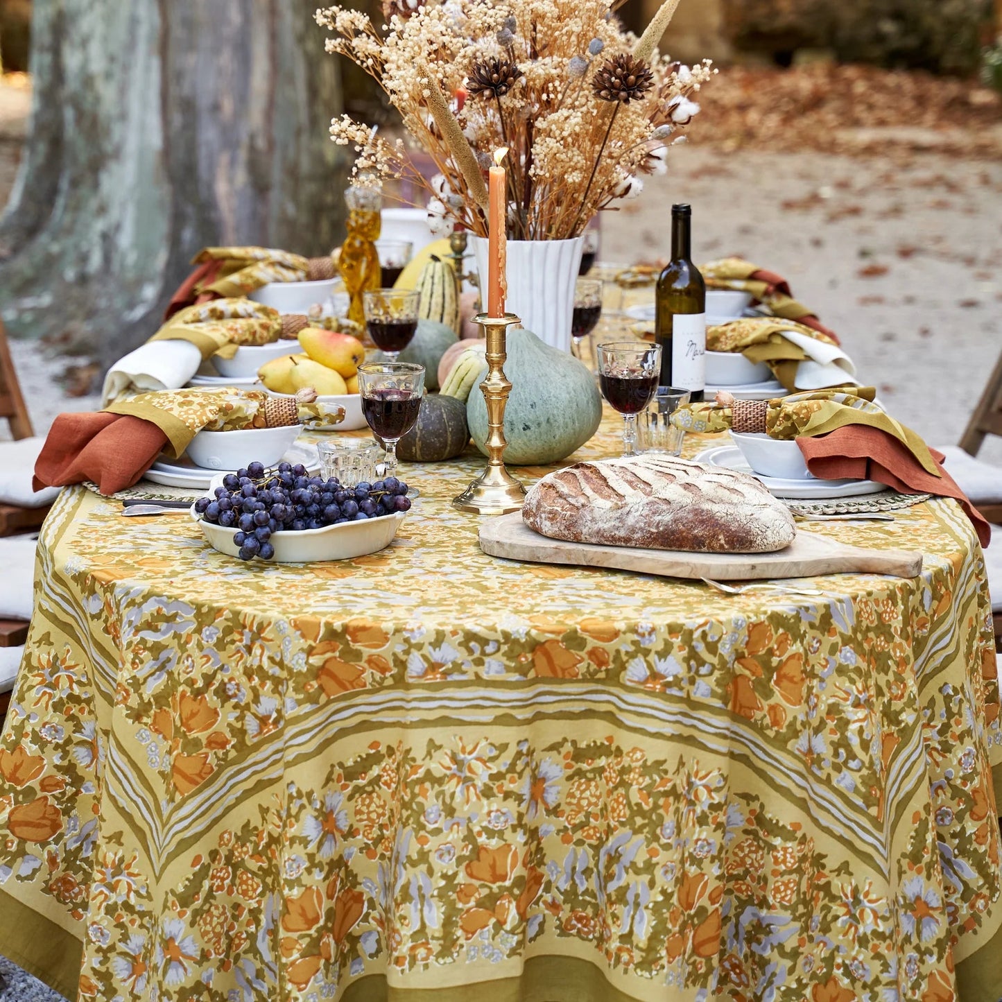 French Tablecloth Jardin Mustard & Grey - Hosted by Kelly Gaudreau