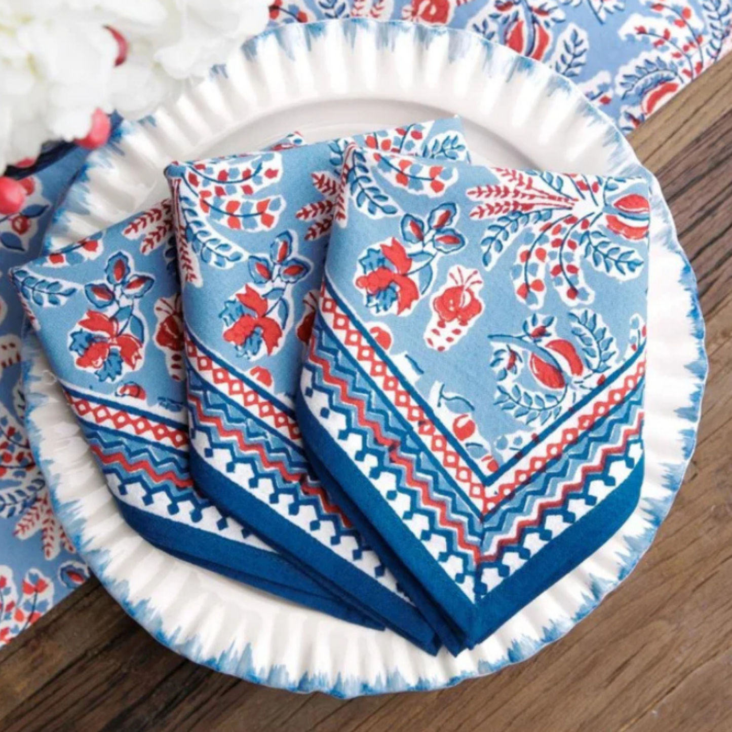 Grecian Palm Red, White, and Blue Napkin - Set of 4 - Hosted by Kelly Gaudreau