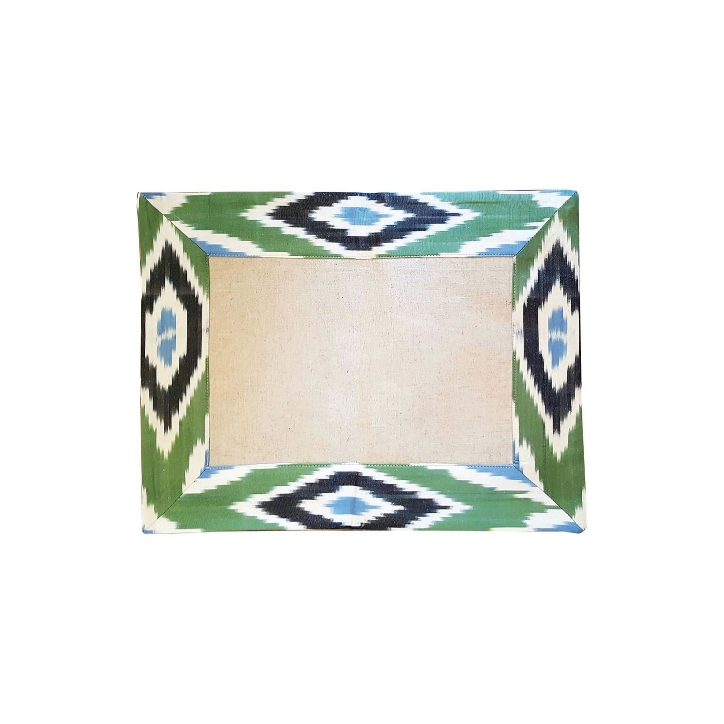 Handprinted Ikat & Linen Placements (Blue/Green) Set of 4 - Hosted by Kelly Gaudreau
