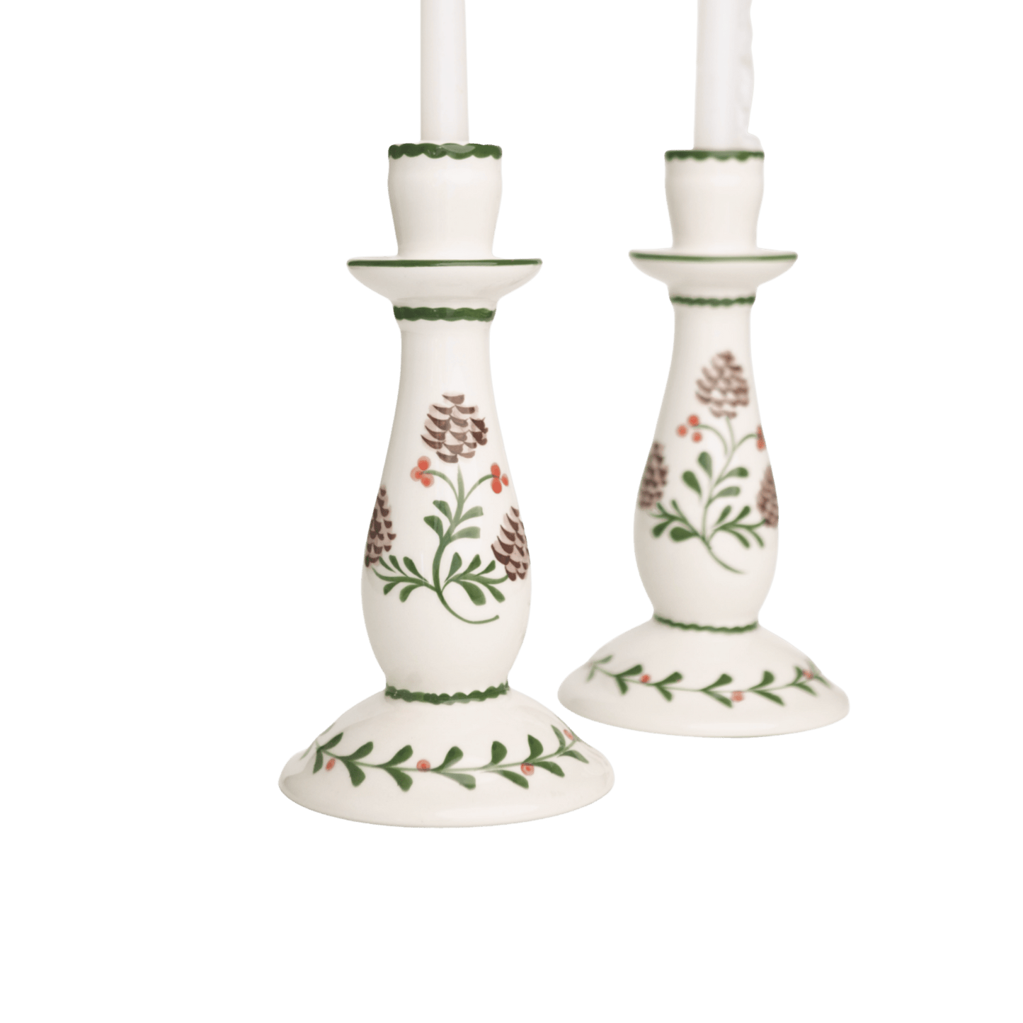 Holly & Pinecones Candlesticks - Set of 2 - Hosted by Kelly Gaudreau